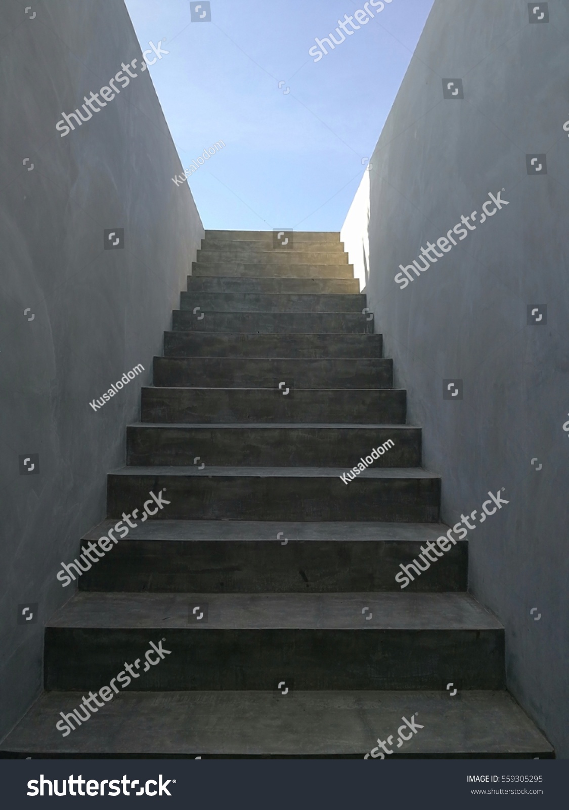 Stairs to the sky.Cement stairs to the deck.Success destination concept #559305295