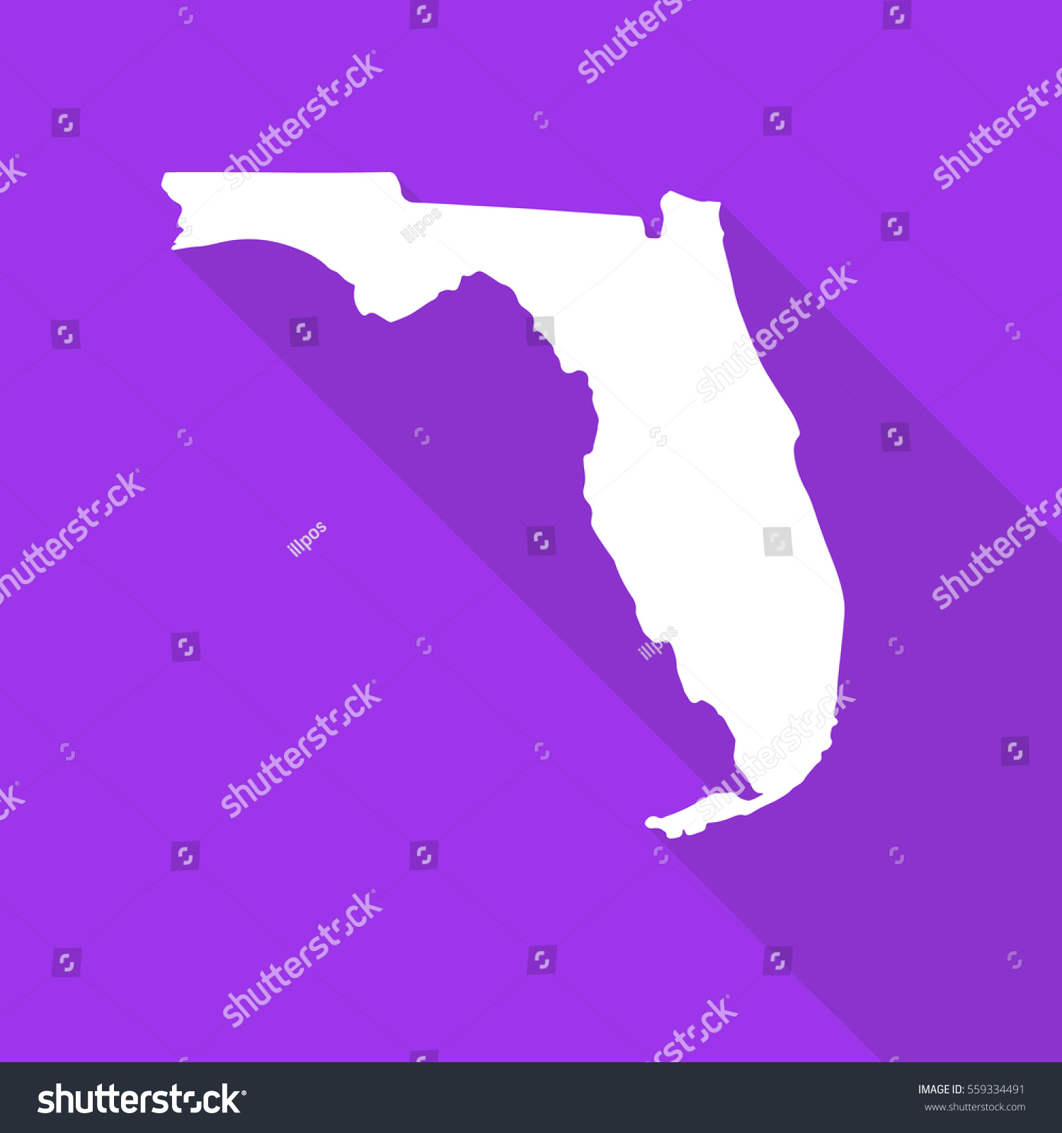 Florida white map,border flat simple style with long shadow on purple background #559334491