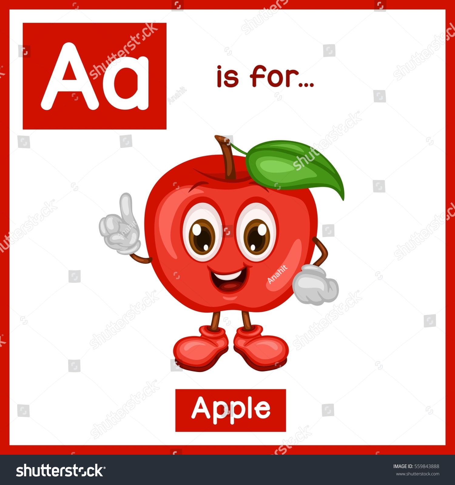 Cartoon Fruit Alphabet Flashcard. A is for Apple - Royalty Free Stock ...