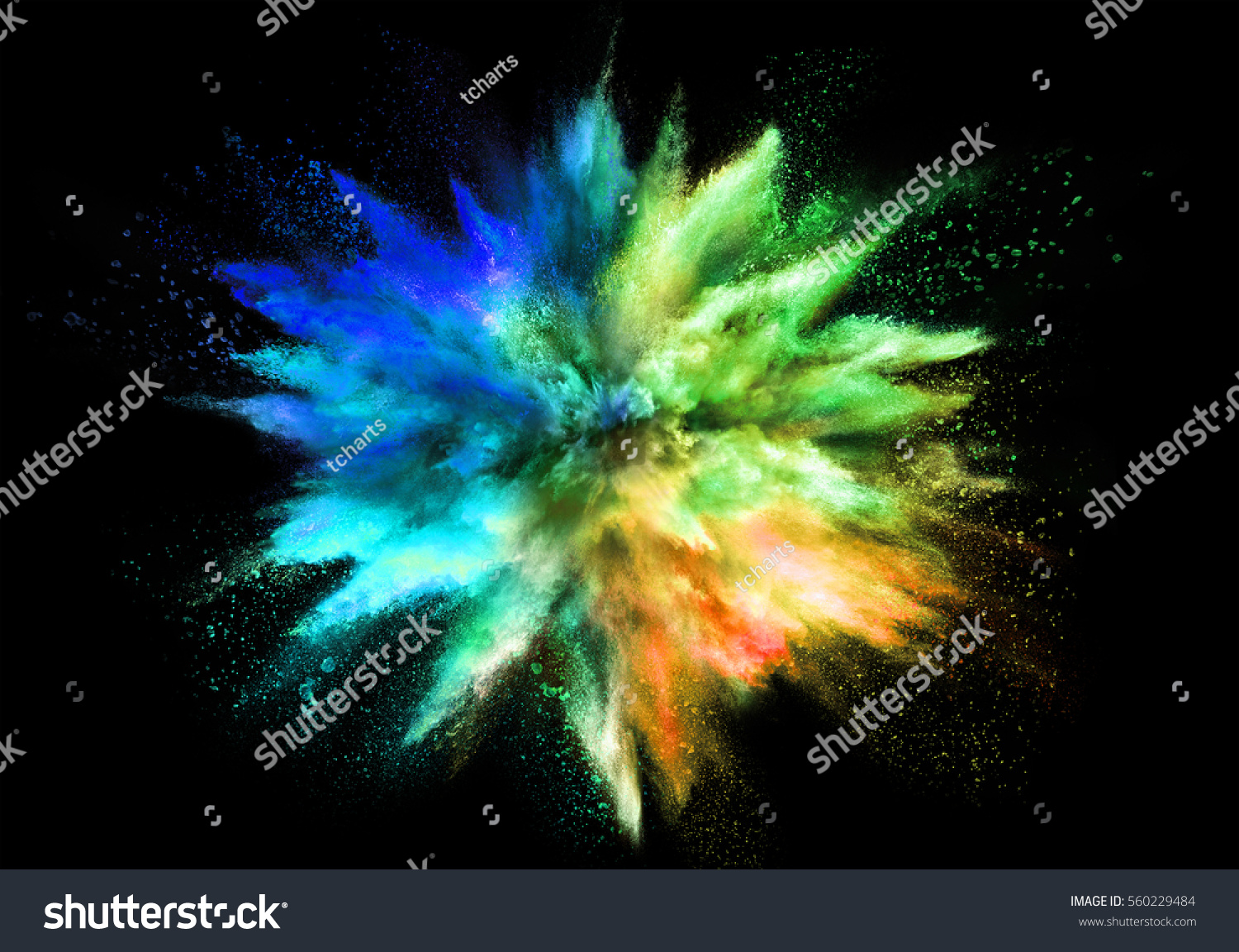 Explosion of colored powder, isolated on black background #560229484
