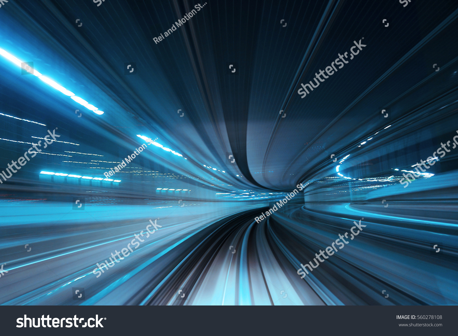 Motion blur of train moving inside tunnel #560278108