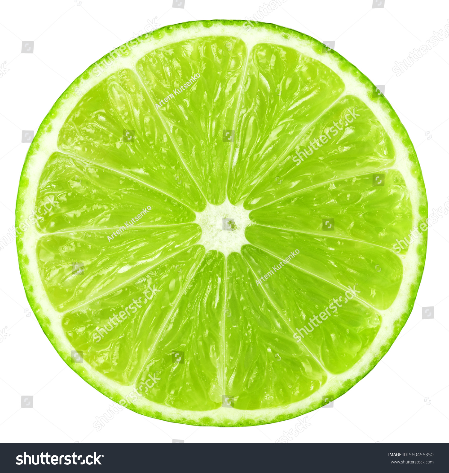 Juicy slice of lime isolated on white, with clipping path #560456350