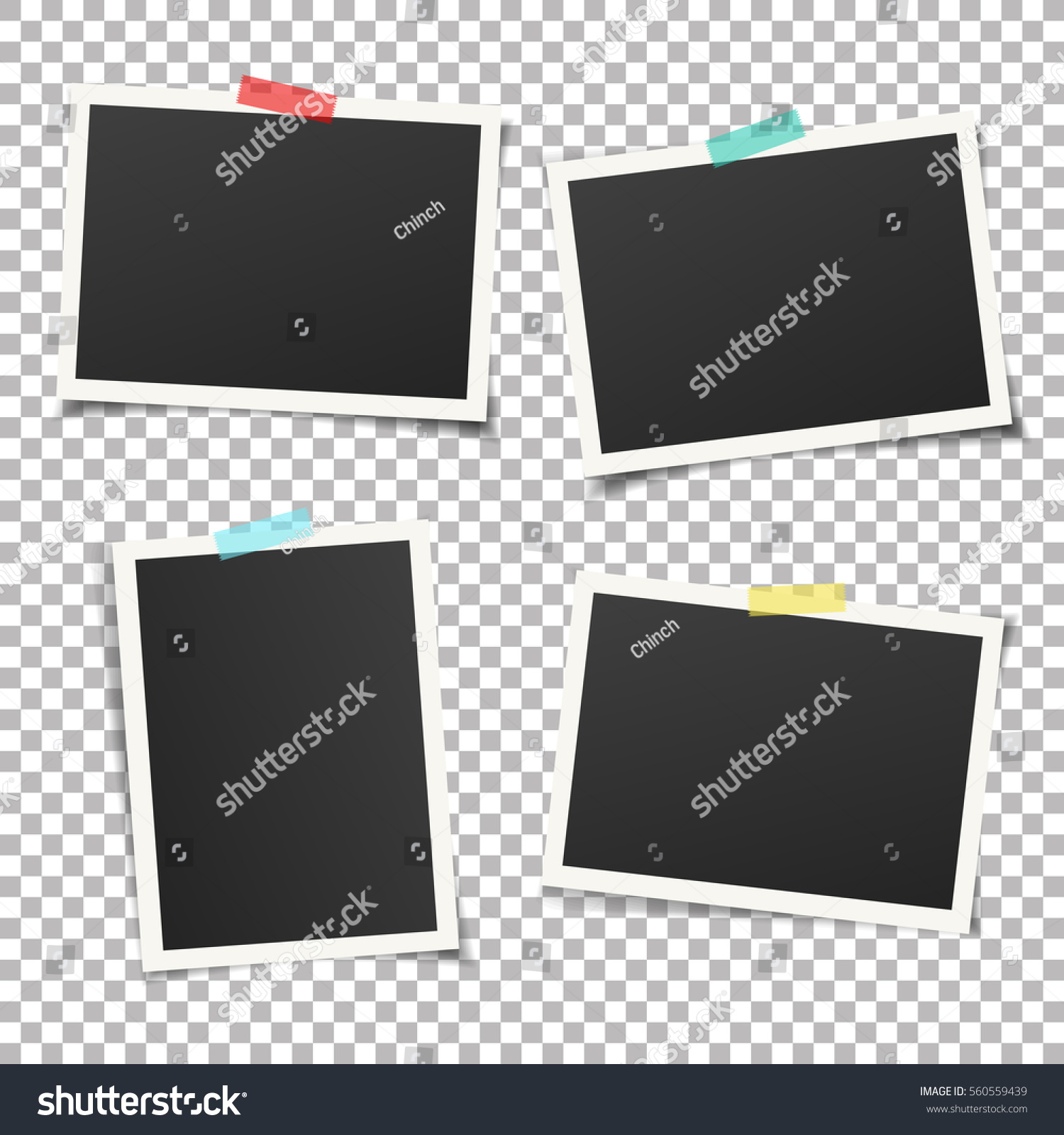 Set of vintage photo frame with adhesive tape. Vintage style.  Vector illustration with adhesive tapes. Photo realistic Vector EPS10 Mockups. Retro Photo Frame Template for your photos. #560559439