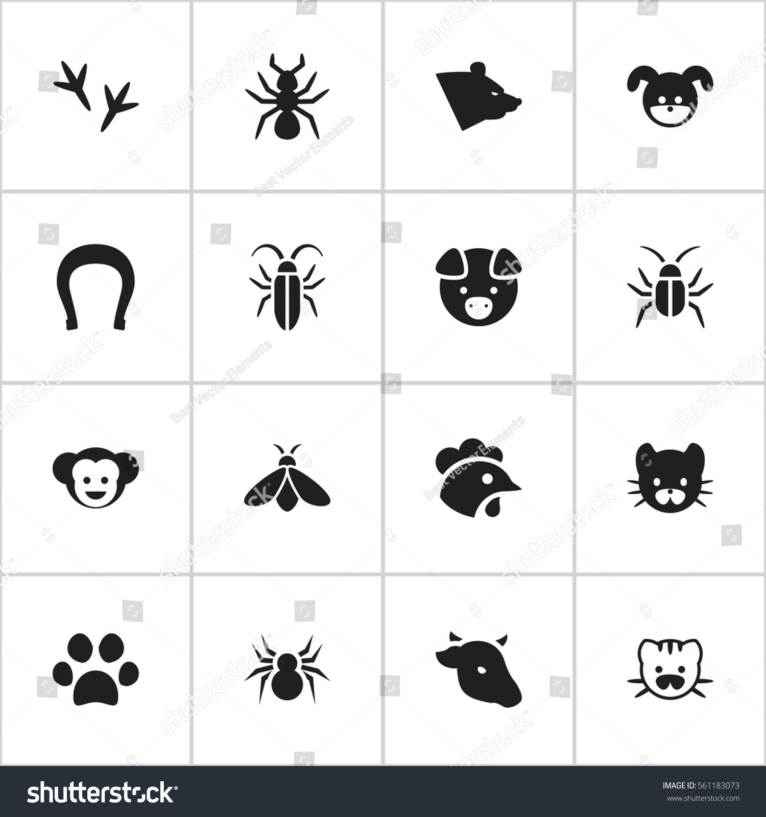 Set Of 16 Editable Animal Icons. Includes - Royalty Free Stock Vector ...