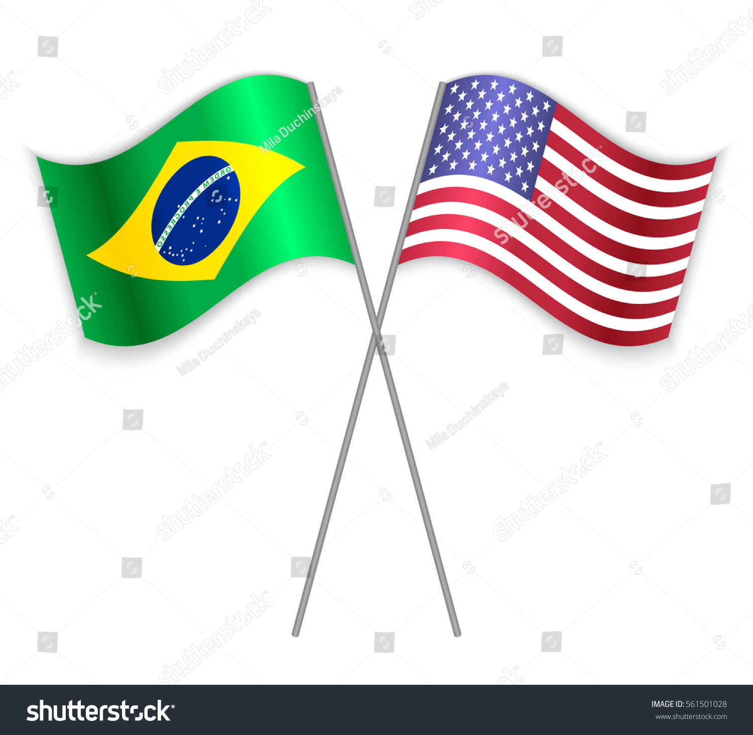 Brazilian and American crossed flags. Brazil - Royalty Free Stock ...