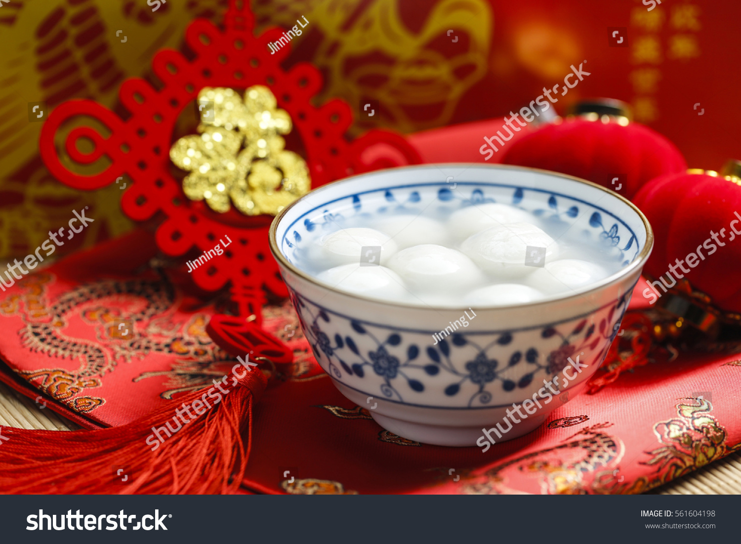 sweet rice dumplings in blue and white porcelain bowl,Chinese Lantern Festival #561604198