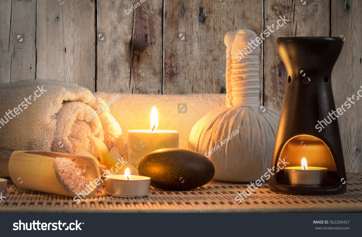 burning candles in spa wellness #562200457