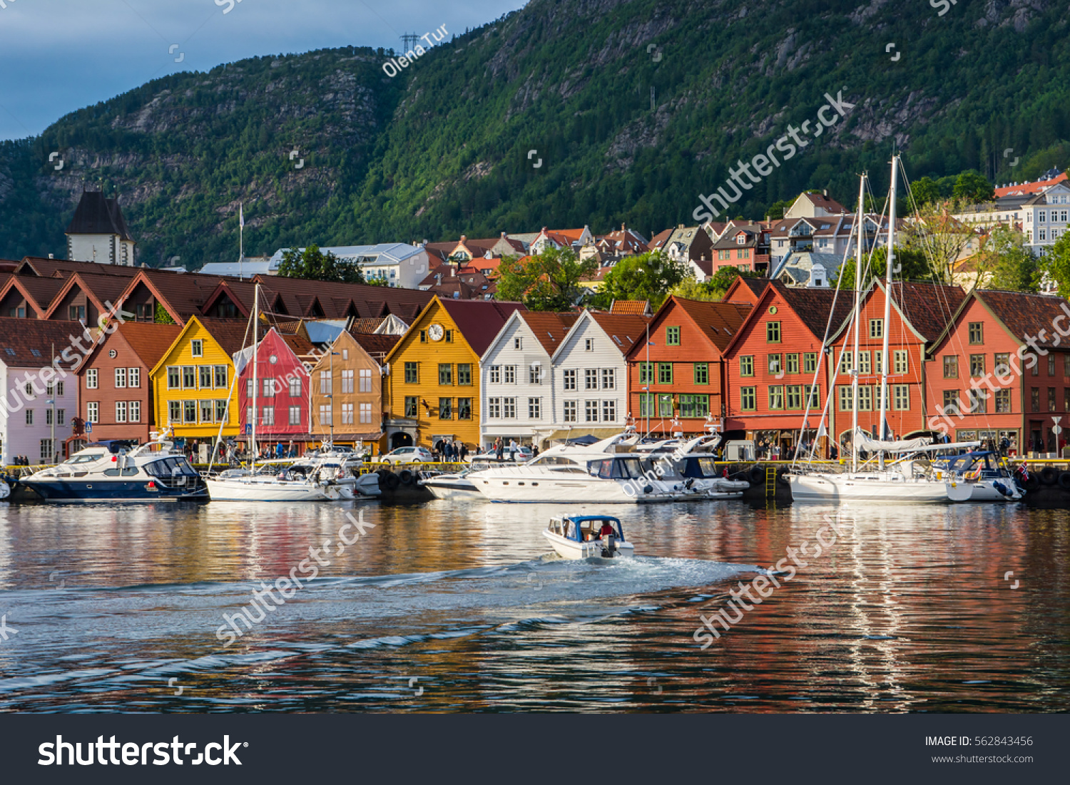 Bergen, Norway. View of historical buildings in Bryggen- Hanseatic wharf in Bergen, Norway. UNESCO World Heritage Site #562843456