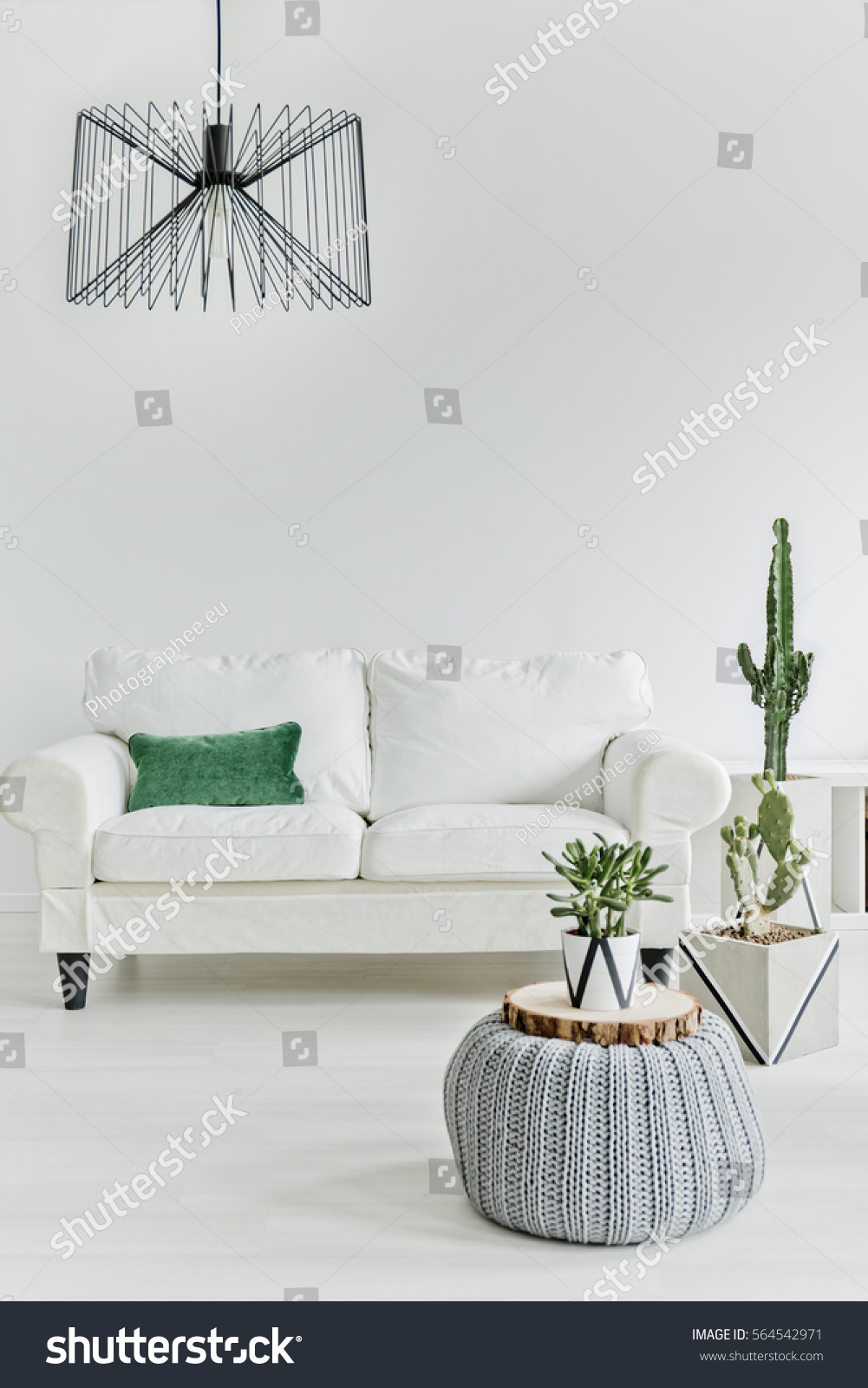 Minimalistic living room with white furniture #564542971