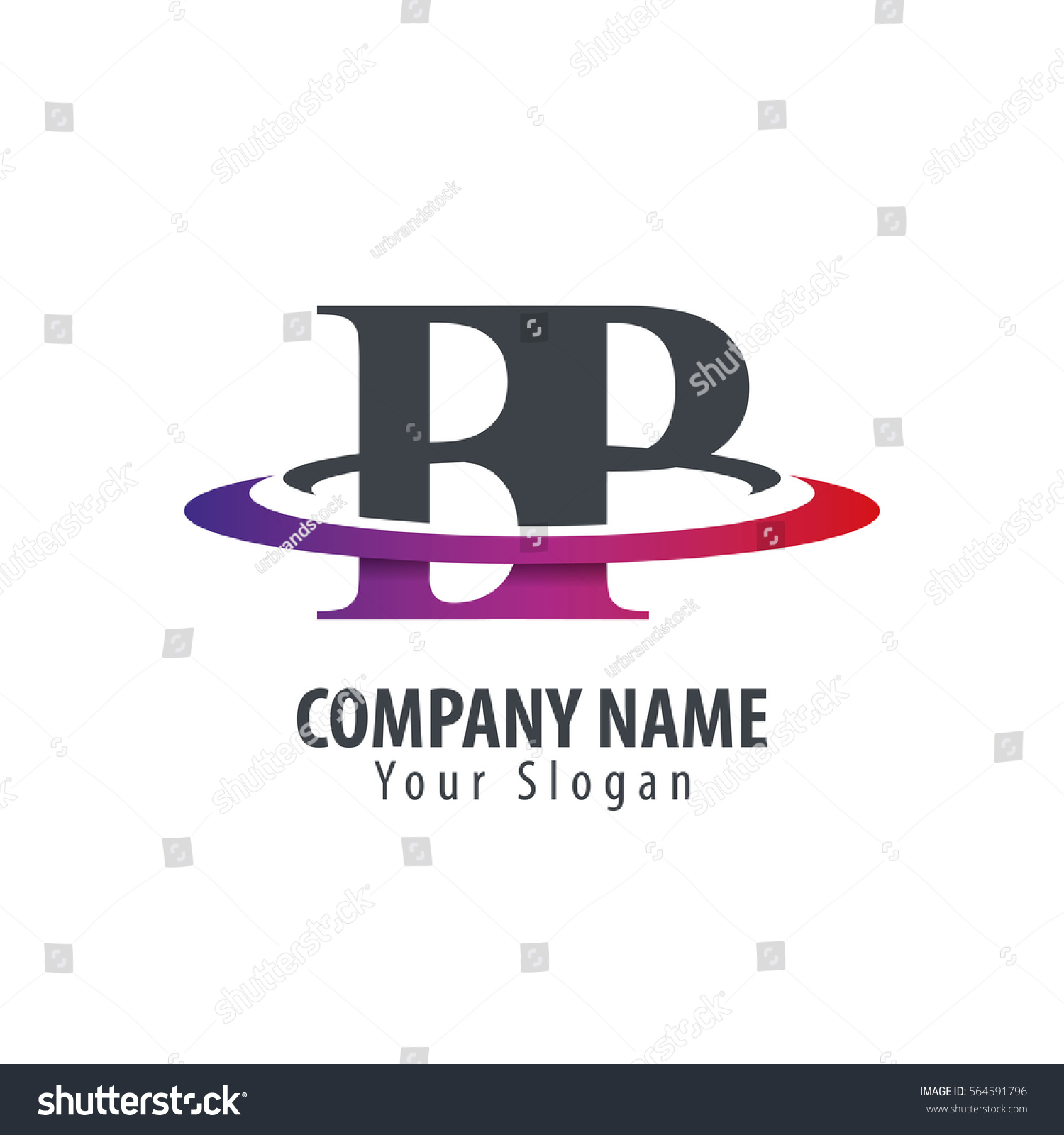 Initial Letter BP With Overlapping Swoosh Circle - Royalty Free Stock