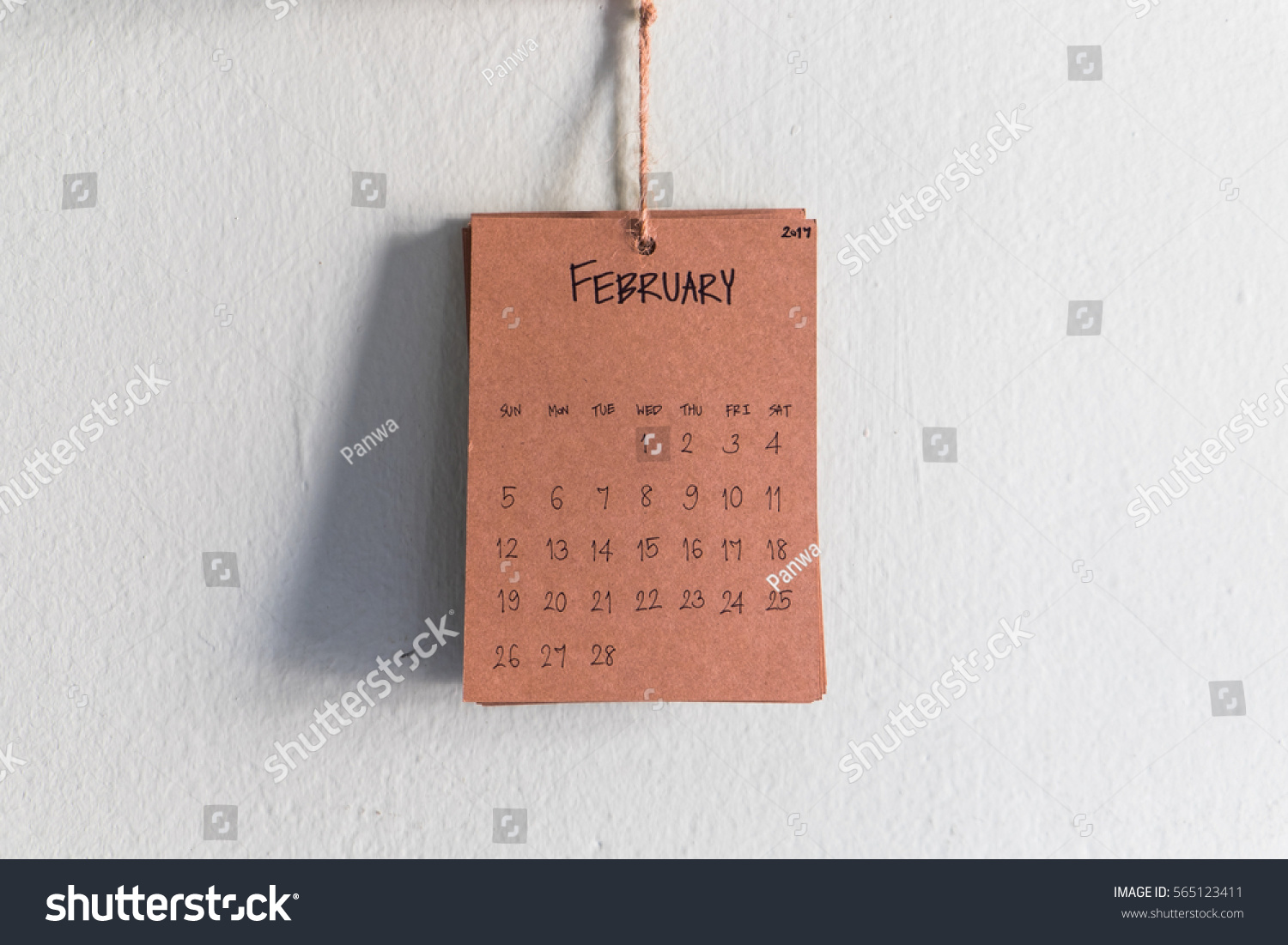 Vintage calendar 2017 handmade hang on the wall, February 2017 #565123411