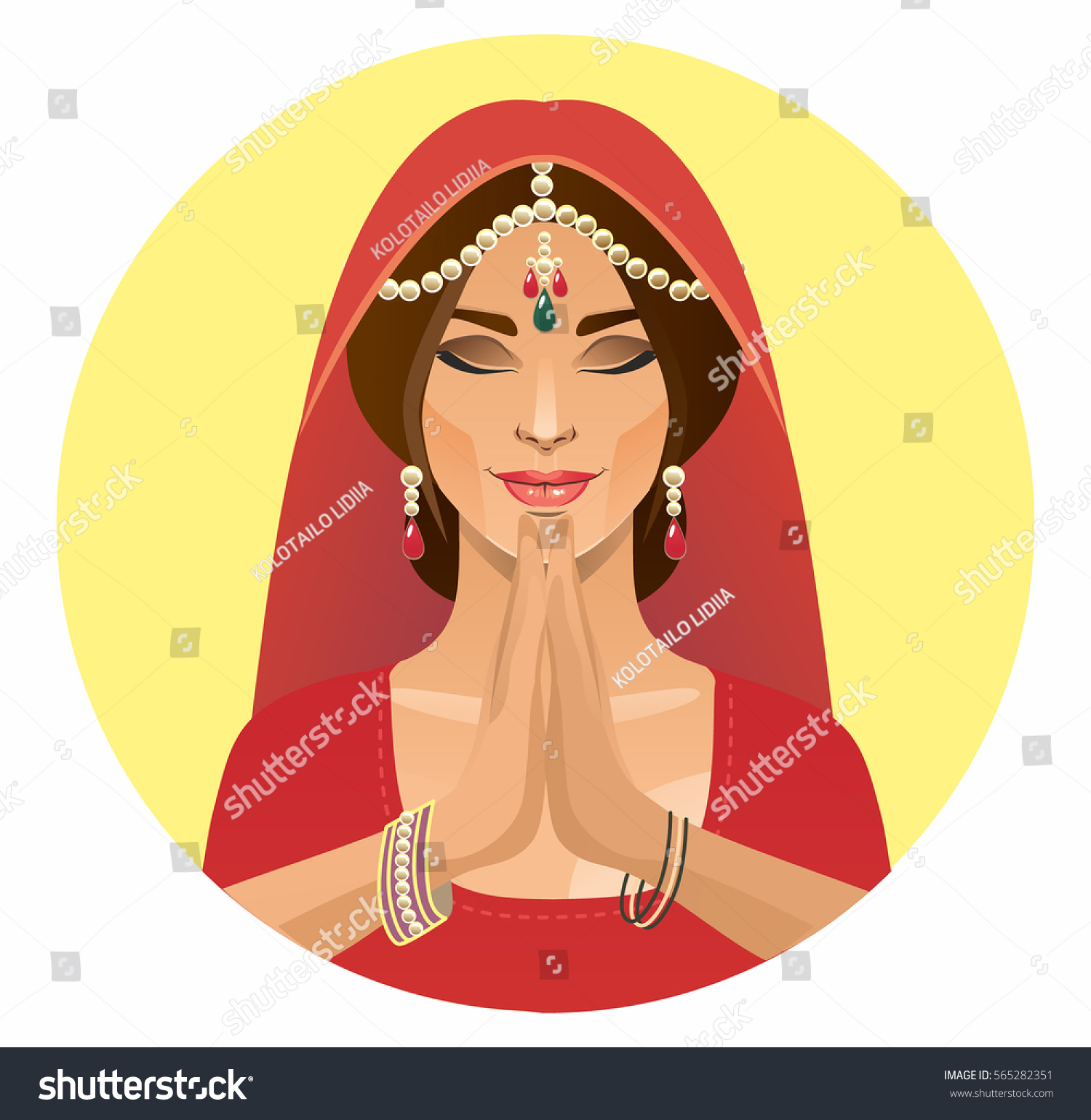 Indian girl in round frame. vector drawing #565282351