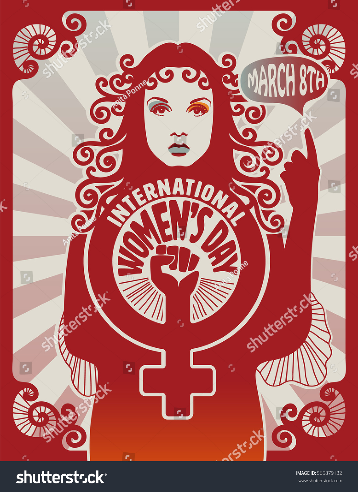 International women's day poster design, retro Royalty Free Stock Vector 565879132