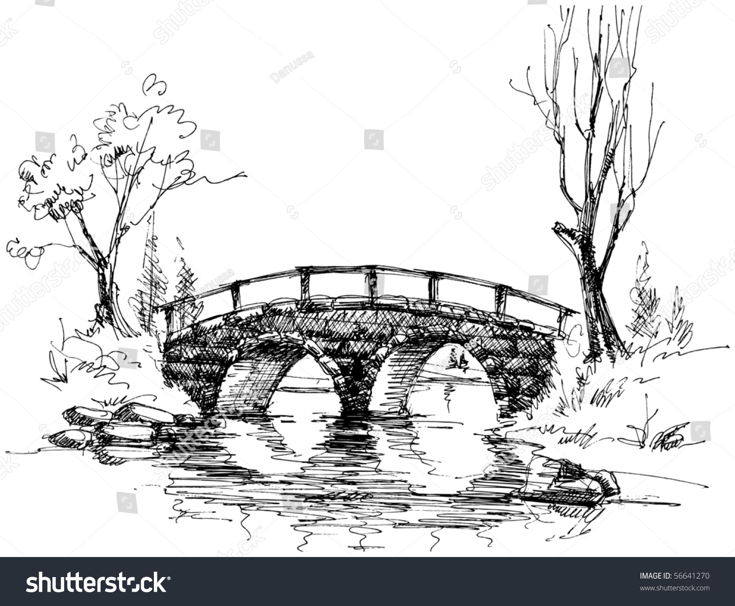 Stone Bridge Over River Sketch Royalty Free Stock Vector Avopix Com