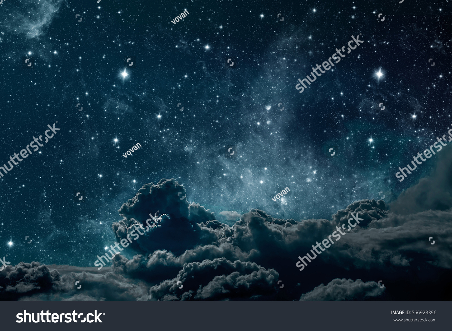 backgrounds night sky with stars and moon and clouds. wood. Elements of this image furnished by NASA #566923396