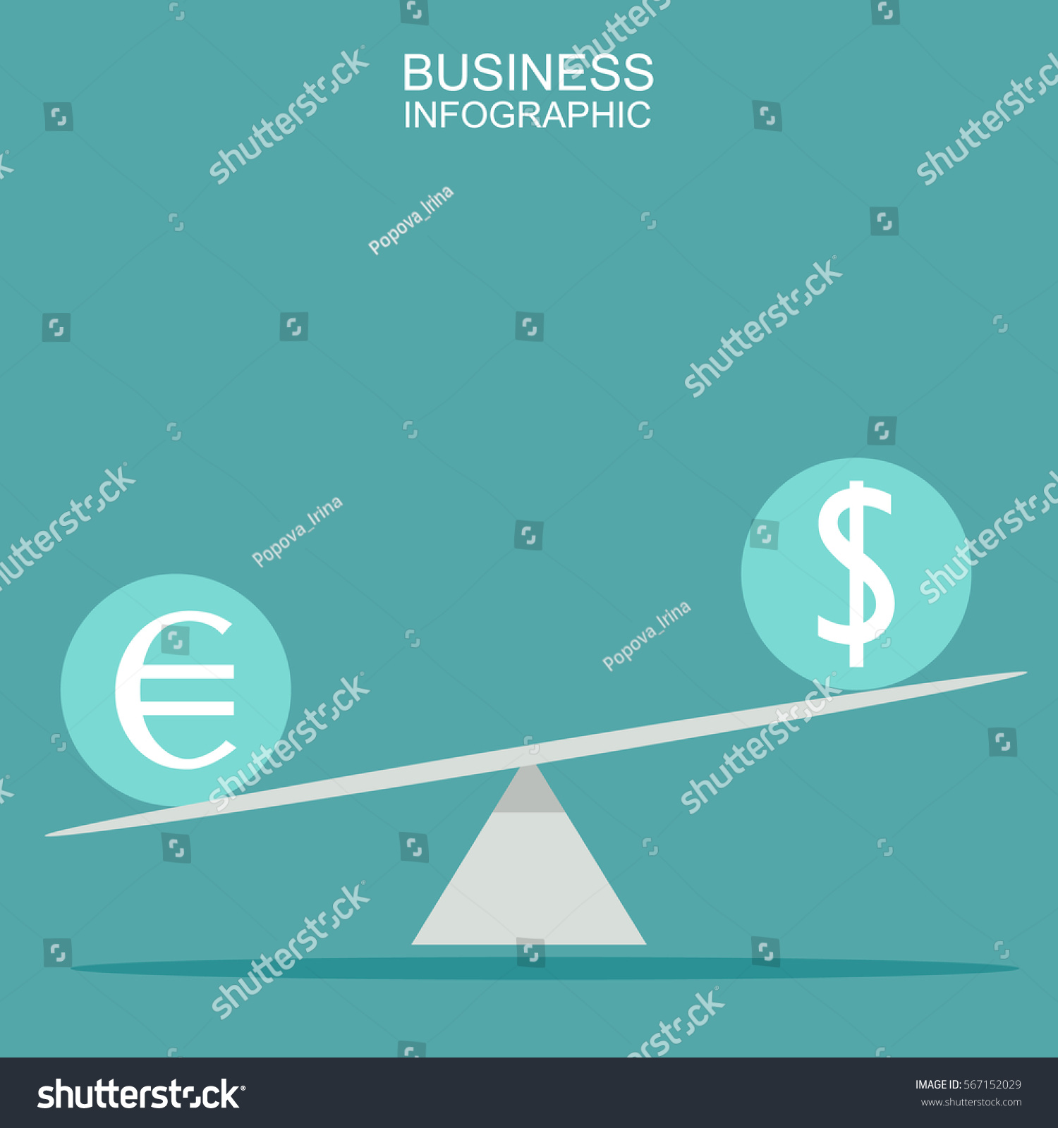 Balance with the currency symbol dollar and euro with growth and recession graphs on background. #567152029