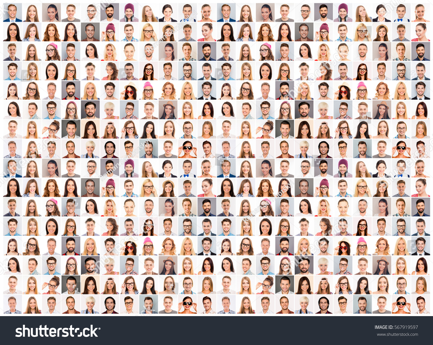Collage picture of different cheerful adult people expressing happiness. beautiful white human smiles #567919597