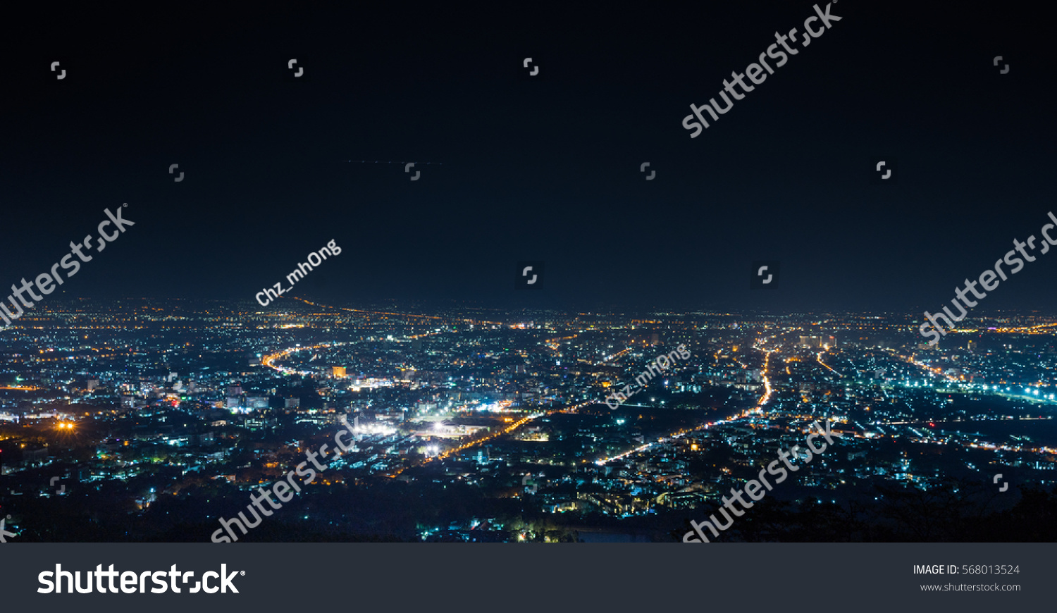 aerial view, night city view with night sky.  natural winter night view in Thailand #568013524