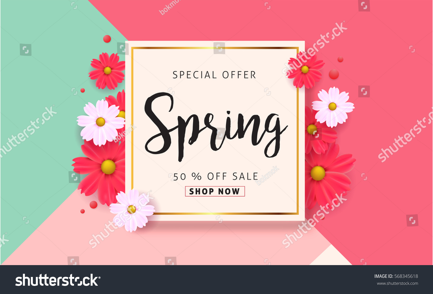 Spring sale background with beautiful colorful flower. Vector illustration template.banners.Wallpaper.flyers, invitation, posters, brochure, voucher discount. #568345618