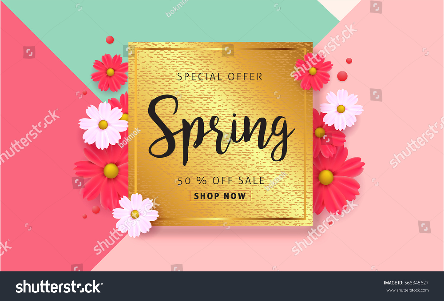 Spring sale background with beautiful colorful flower. Vector illustration template.banners.Wallpaper.flyers, invitation, posters, brochure, voucher discount. #568345627
