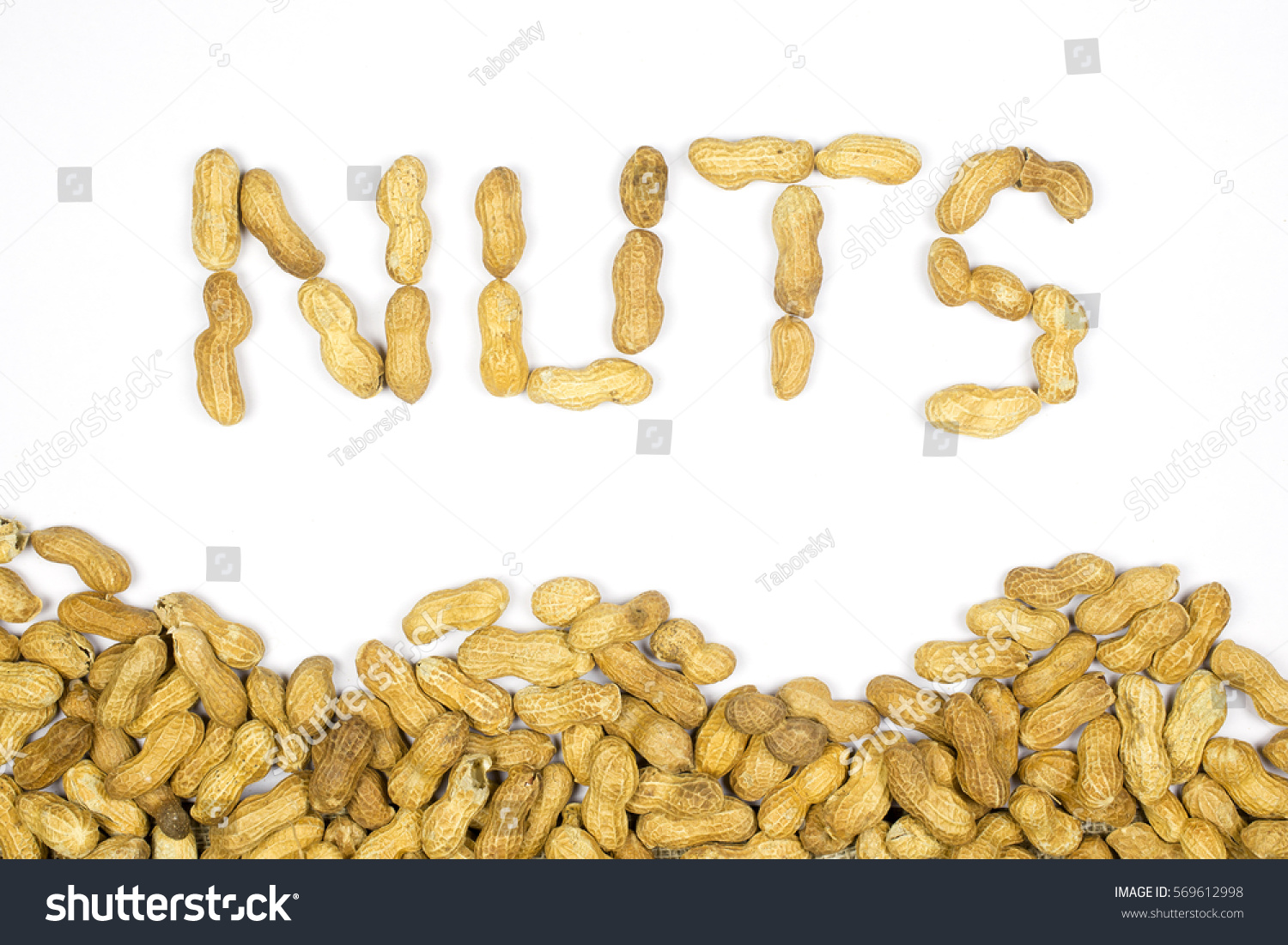 Peanuts on a white background, sign NUTs #569612998