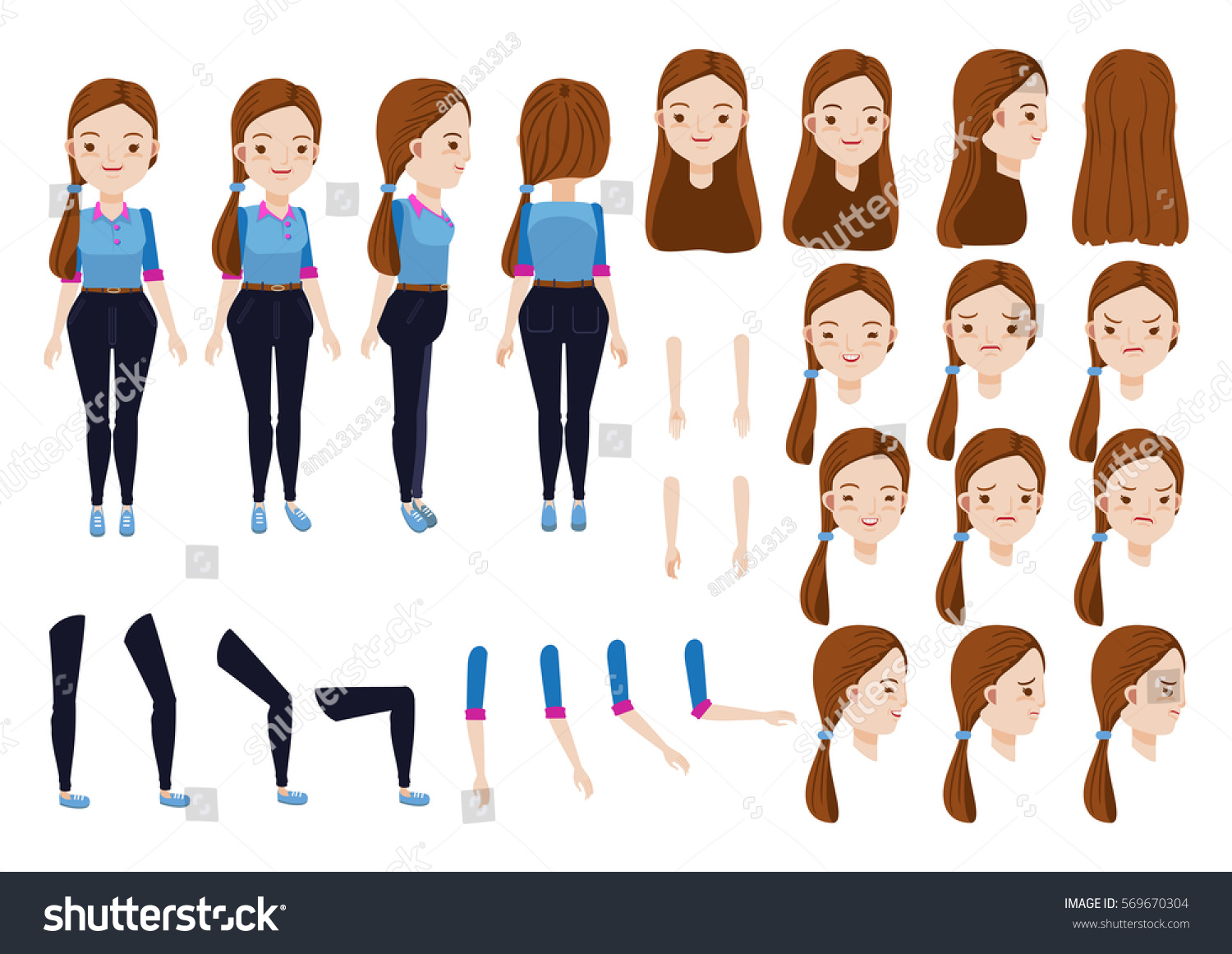 Teen Girl Character Creation Set Icons With Royalty Free Stock Vector 569670304