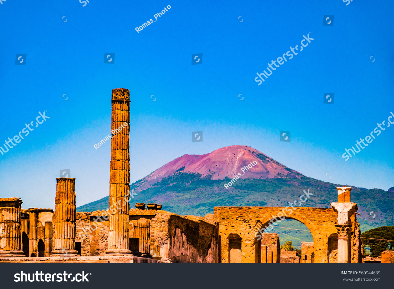 The famous antique site of Pompeii, near Naples. It was completely destroyed by the eruption of Mount Vesuvius. One of the main tourist attractions in Italy. #569944639