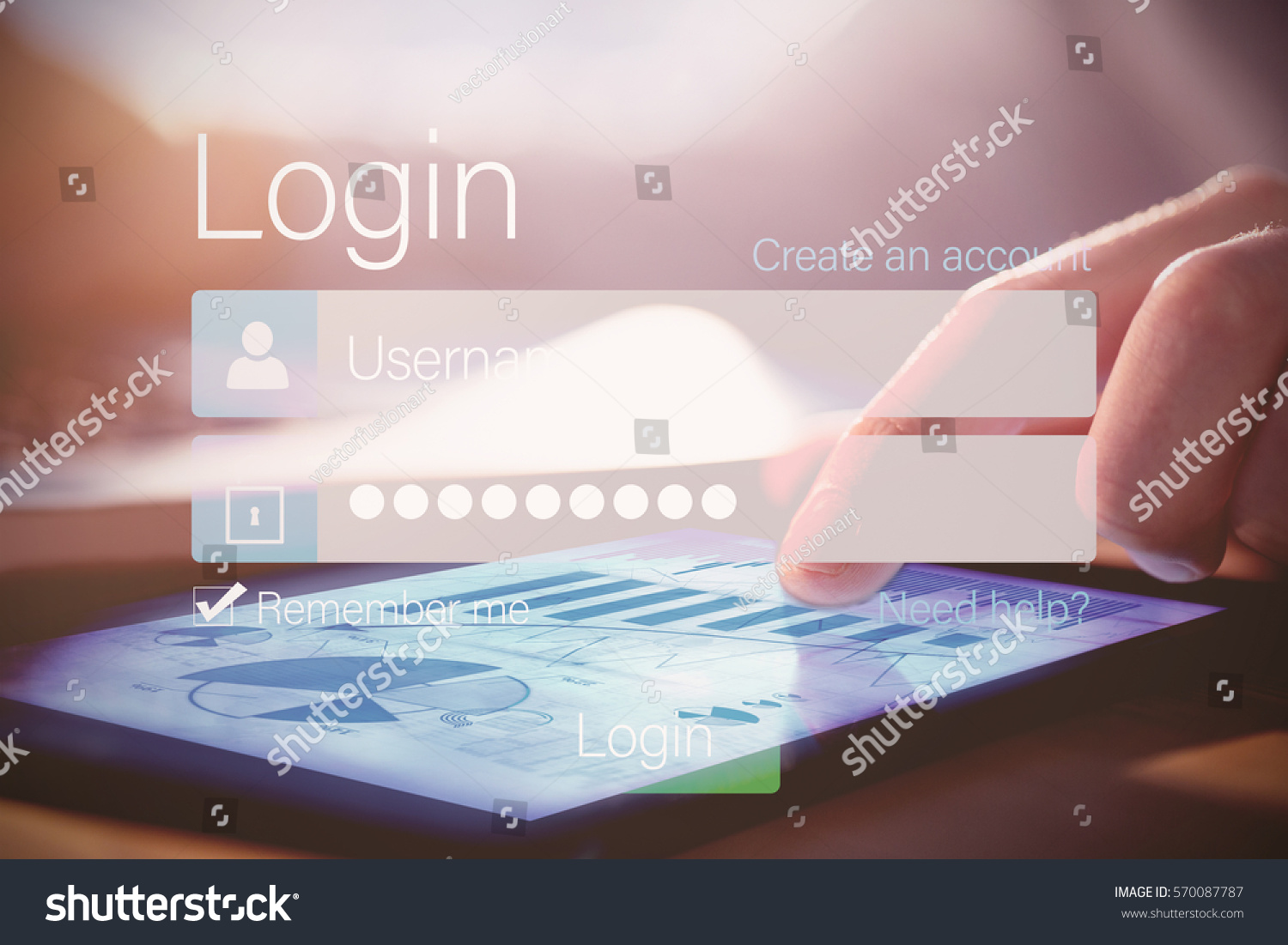 Cropped image of hand using digital tablet at desk #570087787