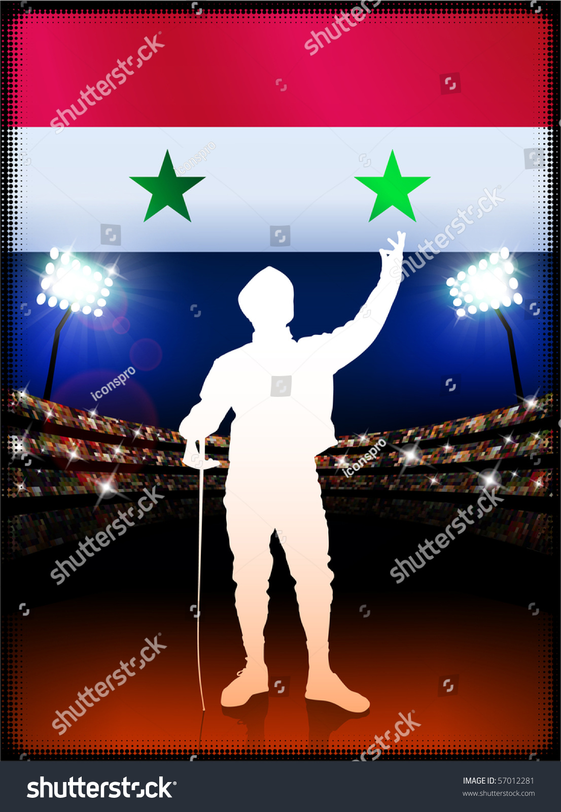 Syria Flag with Fencing on Stadium Background Original Illustration #57012281