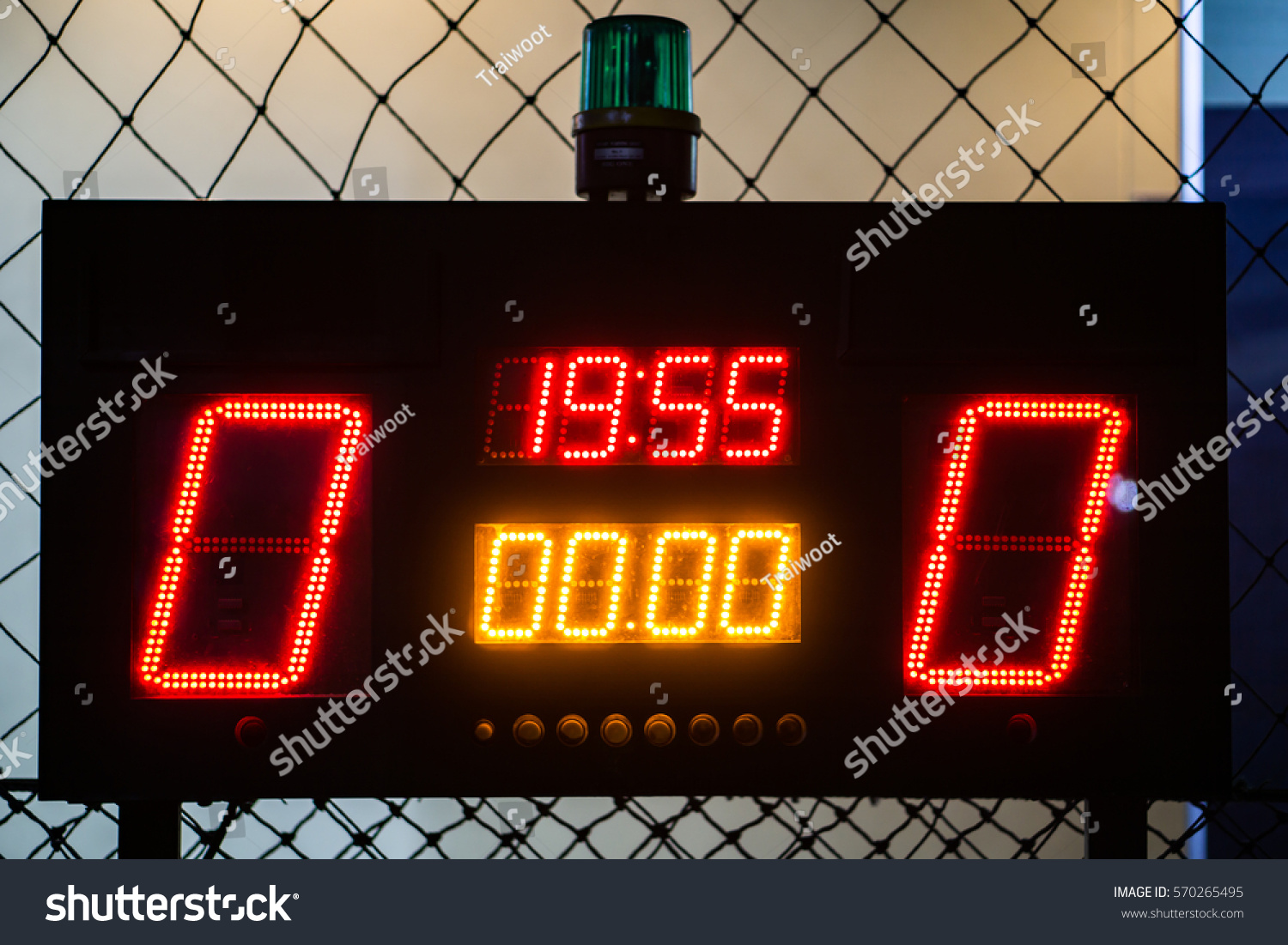 LED Score Board Panel in the Indoor Soccer Field at the Night Time #570265495