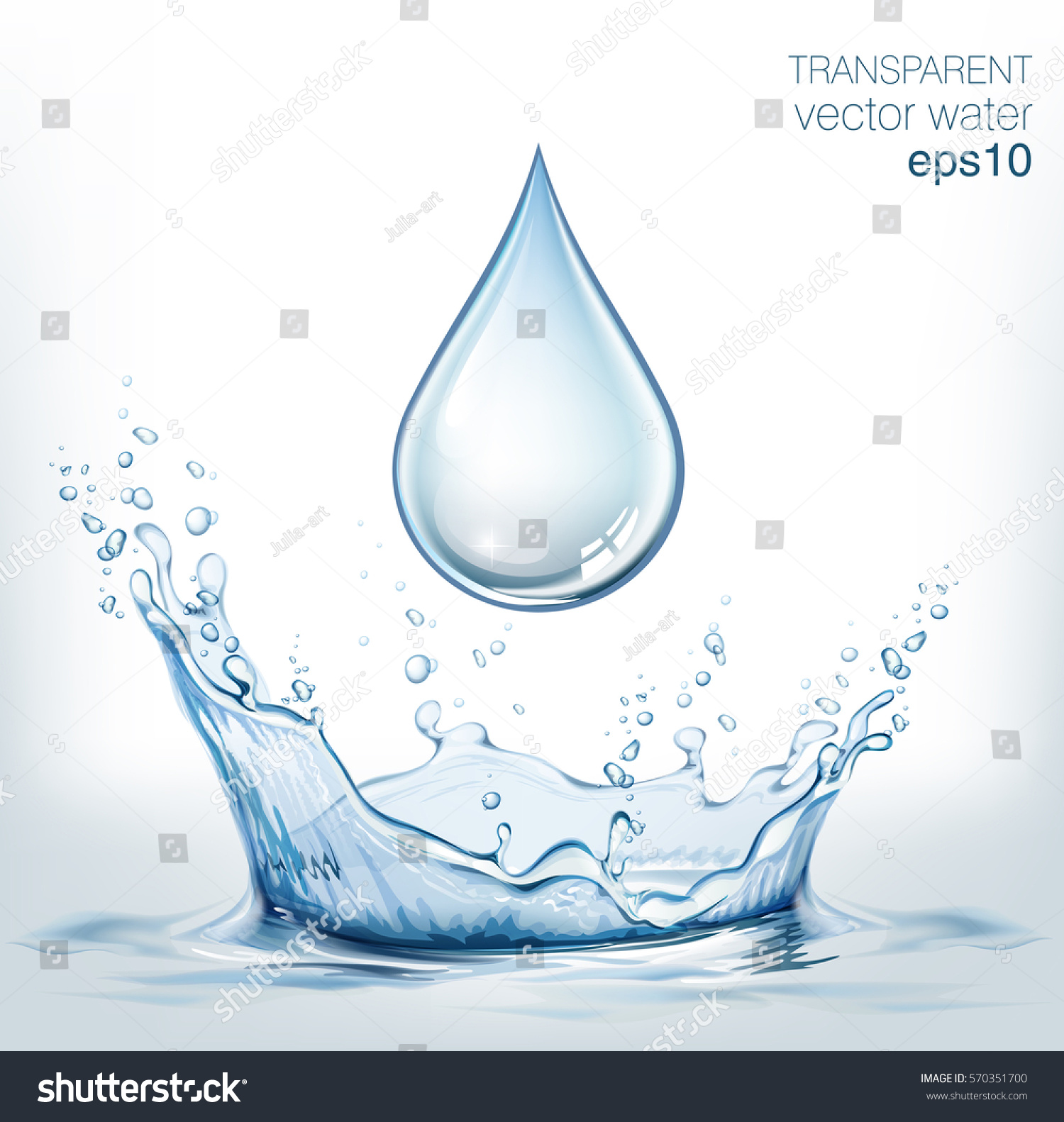 Transparent vector water splash and water drop on light background #570351700