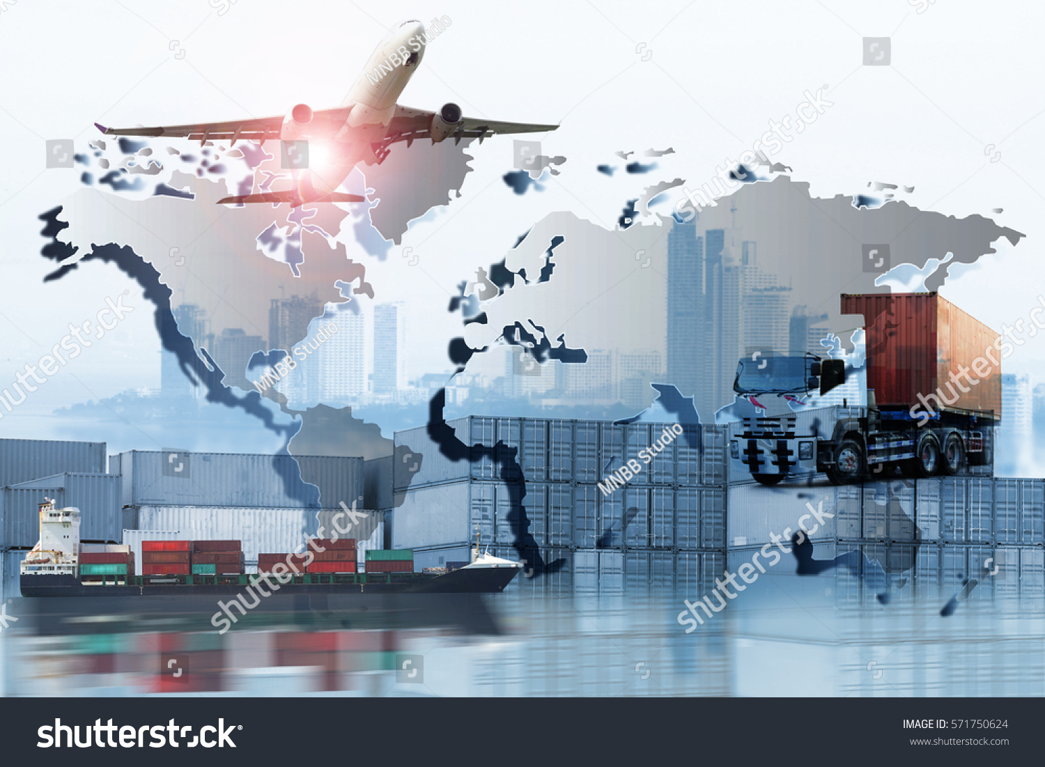 Global logistics network  concept, Air cargo trucking rail transportation maritime shipping On-time delivery #571750624