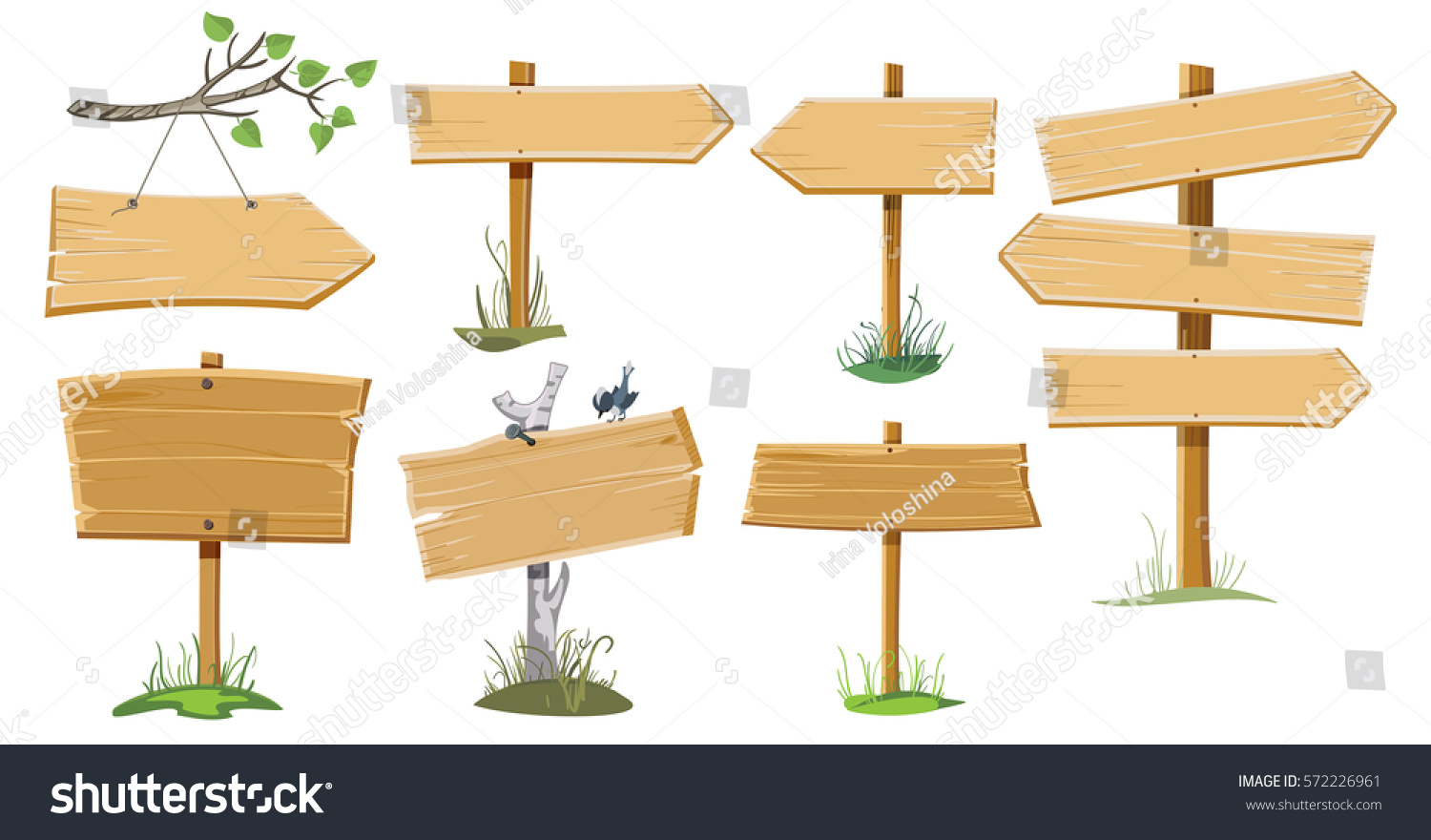A set of several wooden street signs #572226961
