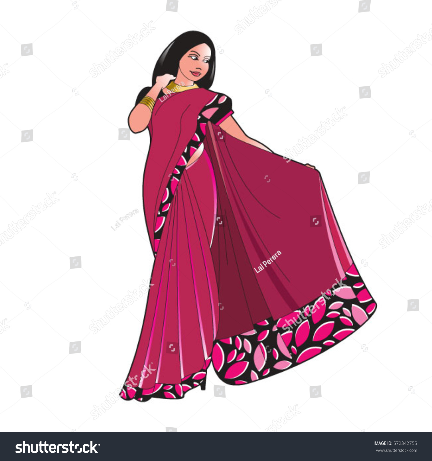 Cute Indian woman wearing a beautiful saree. Vector illustration. EPS10  Stock Vector by ©VectorKIF 124083316
