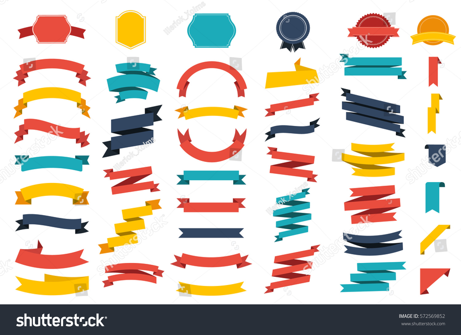 Ribbon vector icon set on white background. Banner isolated shapes illustration of gift and accessory. Christmas sticker and decoration for app and web. Label, badge and borders collection. #572569852