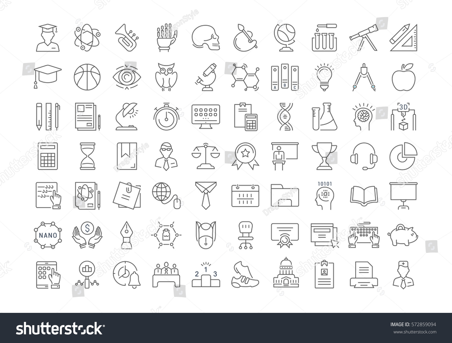 Set vector line icons, sign and symbols in flat design university, e-learning and science with elements for mobile concepts and web apps. Collection modern infographic logo and pictogram. #572859094