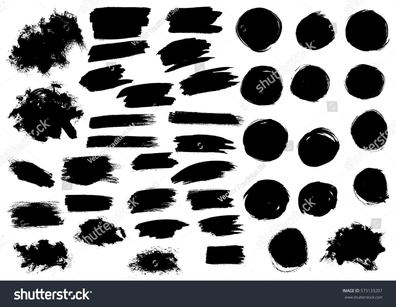 Paint blobs and daubs, black watercolor blots and blotches. Vector grunge texture scribbles, abstract dash lines or brushstrokes dabs, ink smear smudges and stains traces set with grunge texture #573133207