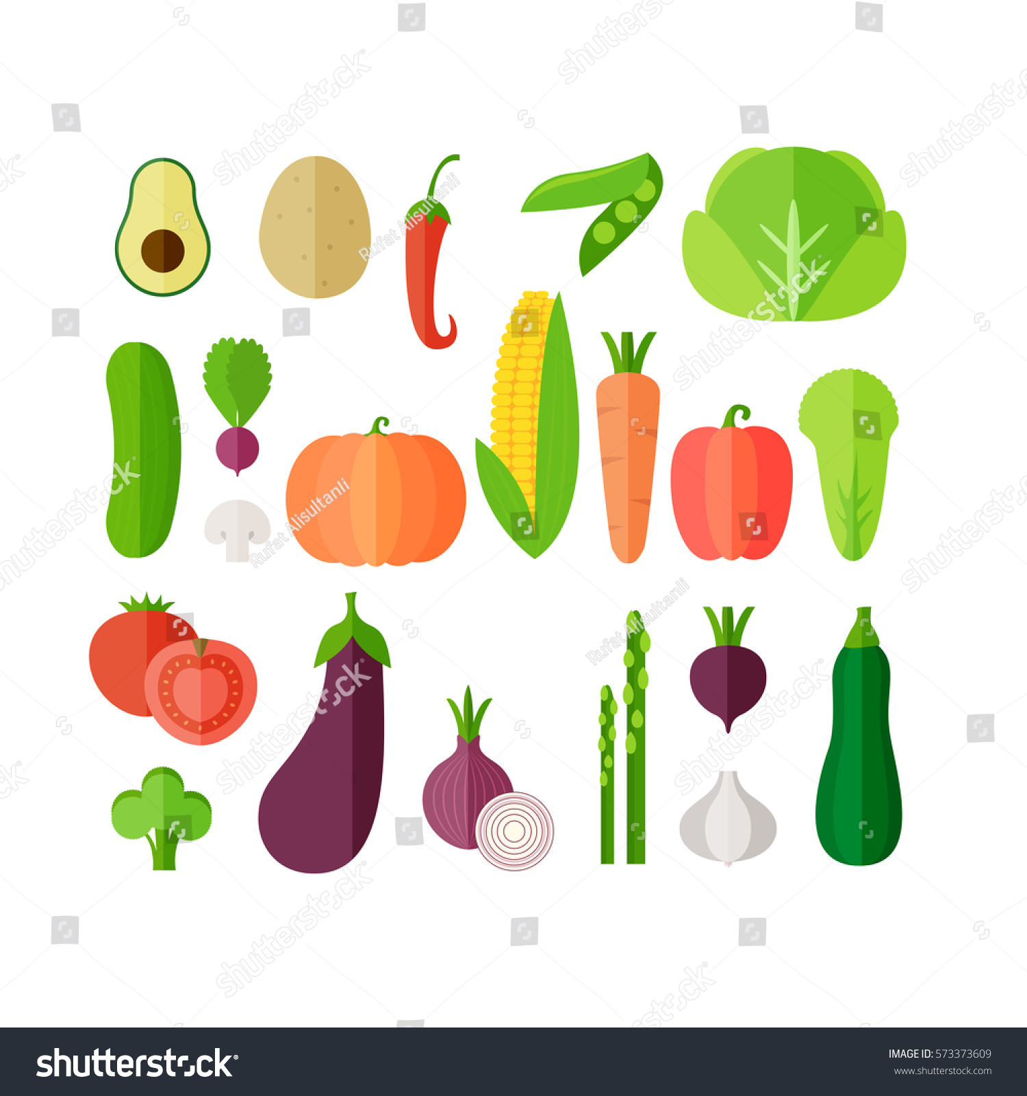 Vegetables flat icon set. Vector illustration #573373609