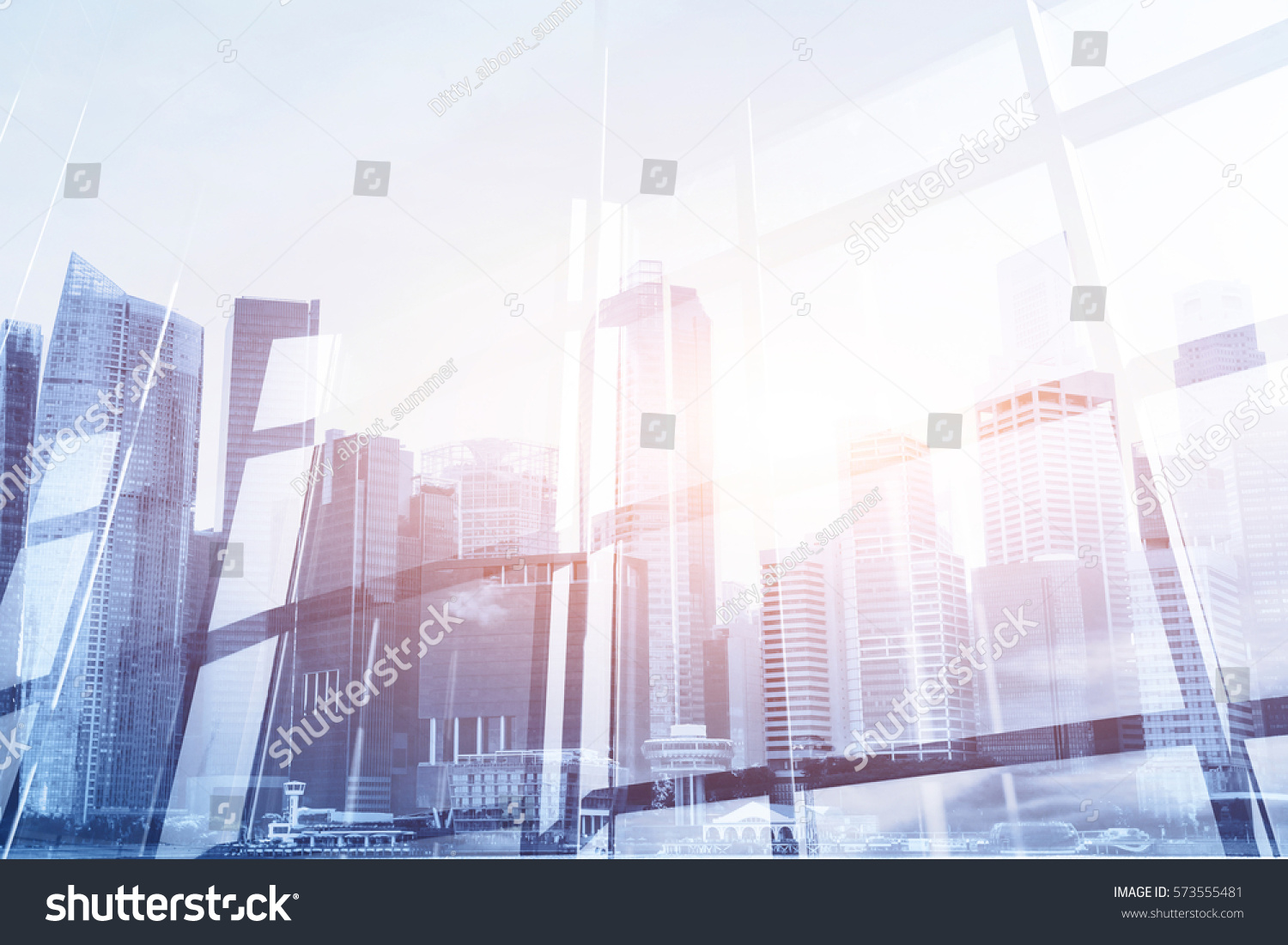abstract business modern background with cityscape double exposure #573555481
