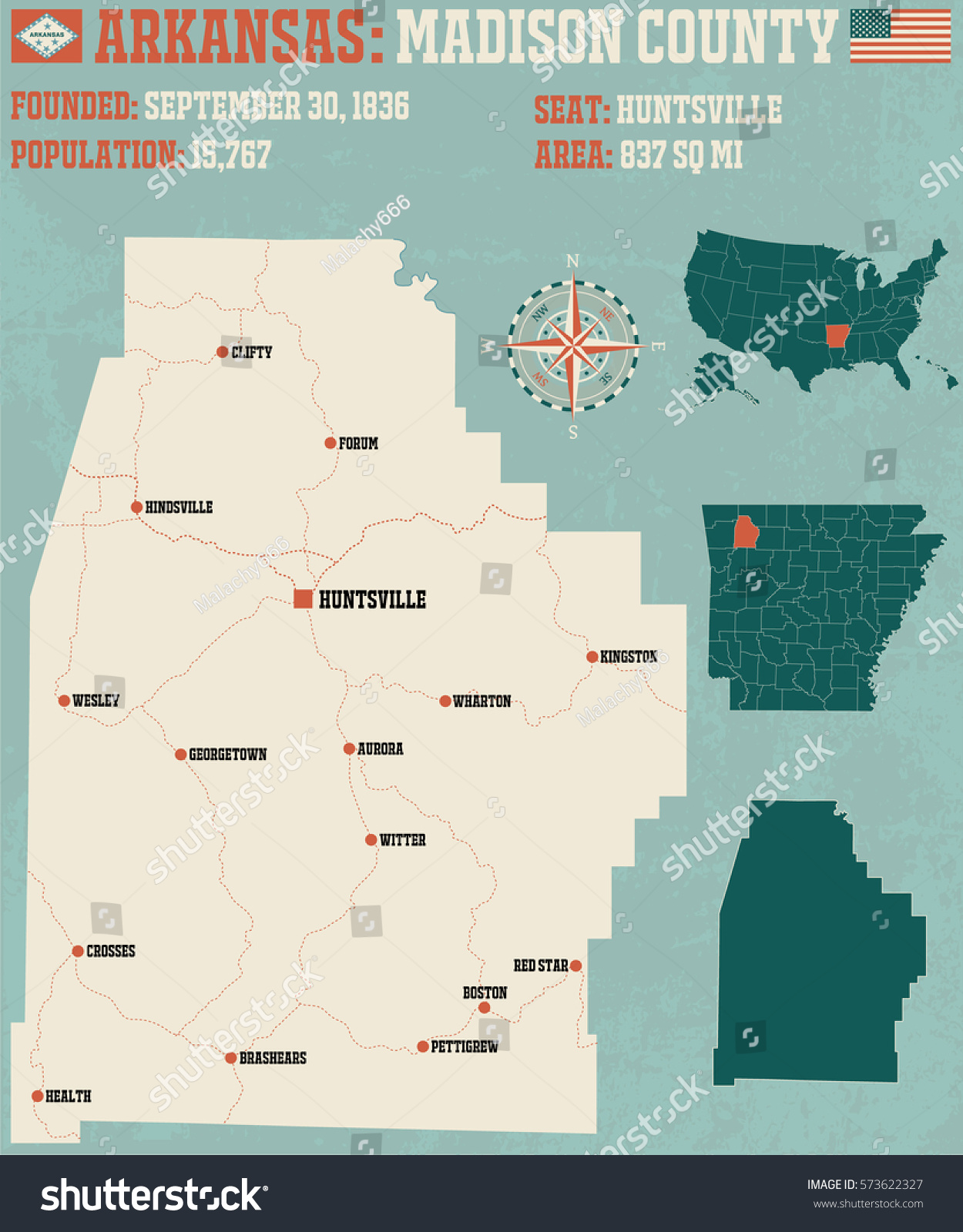 Large and detailed map of Madison County in Royalty Free Stock Vector