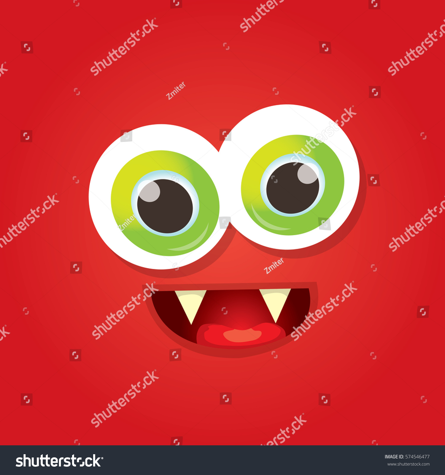 vector red funny monster face. cartoon monster smiling face for kids background or greeting cards #574546477