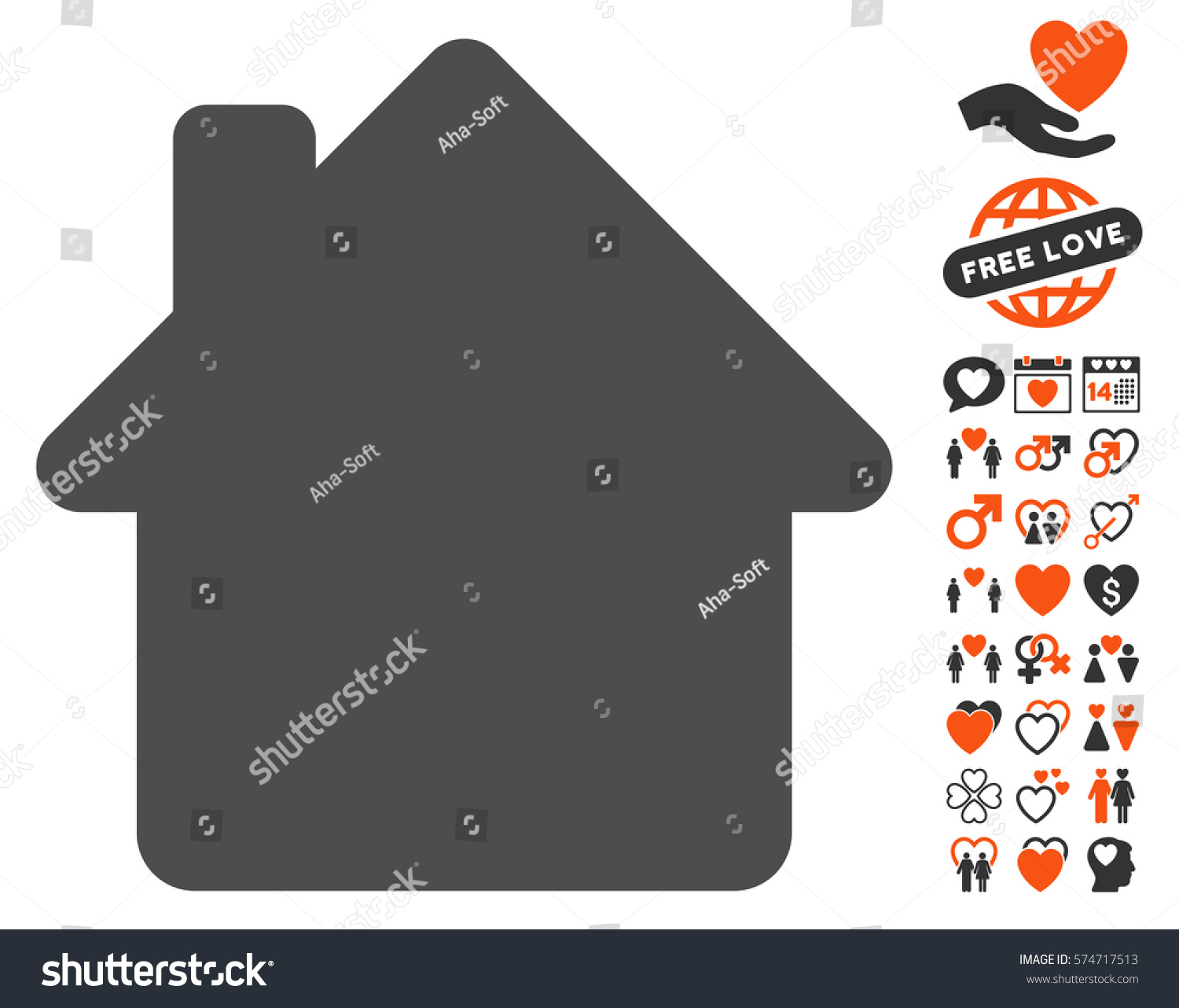 House icon with bonus love images. Vector illustration style is flat iconic symbols for web design, app user interfaces. #574717513