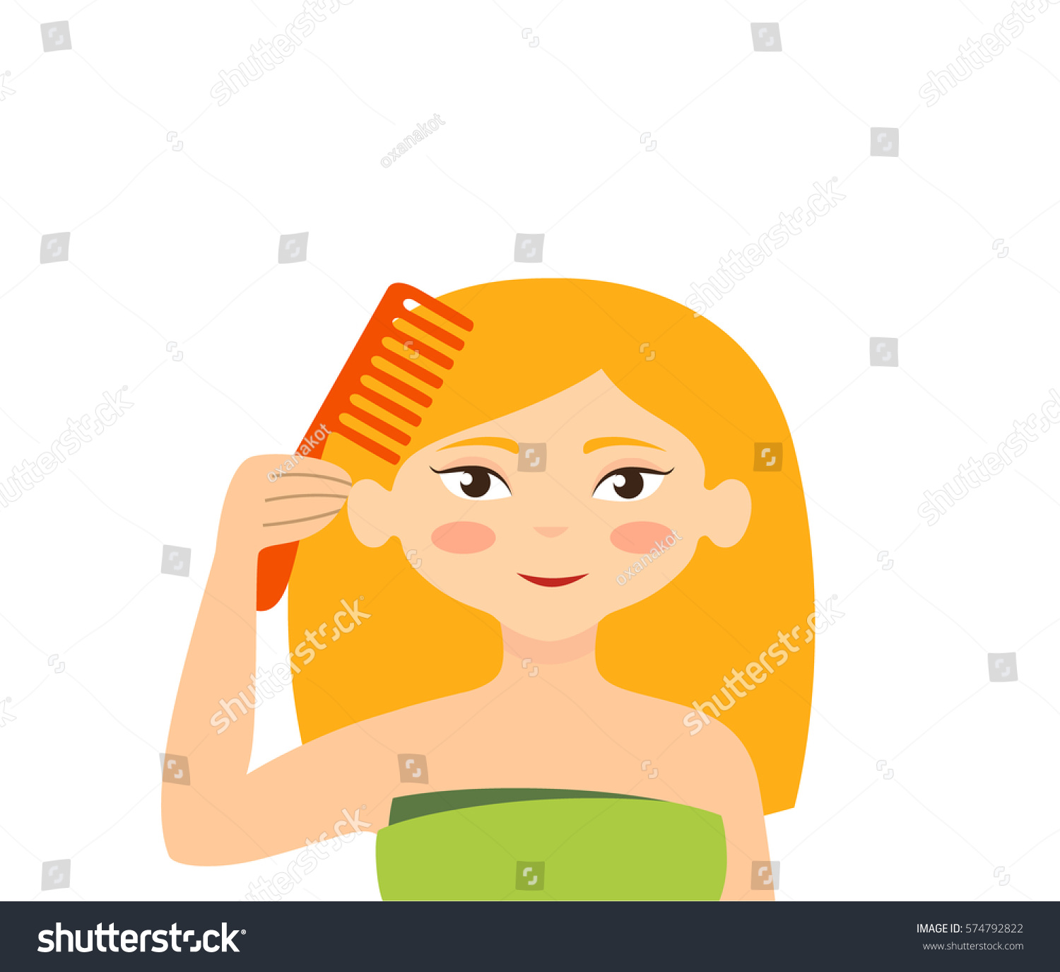 girl combing her hair - Royalty Free Stock Vector 574792822 - Avopix.com