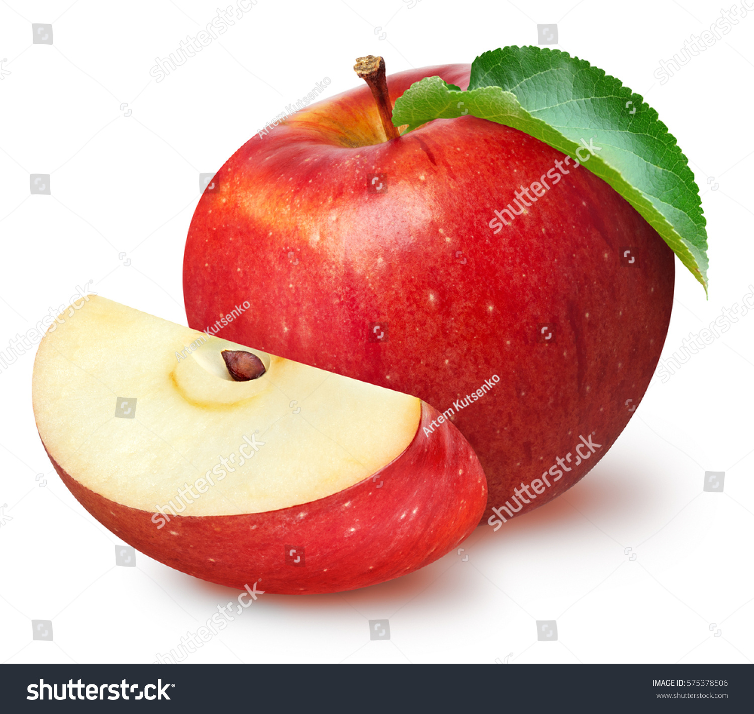 Isolated apples. Whole red apple fruit with slice (cut) isolated on white with clipping path #575378506