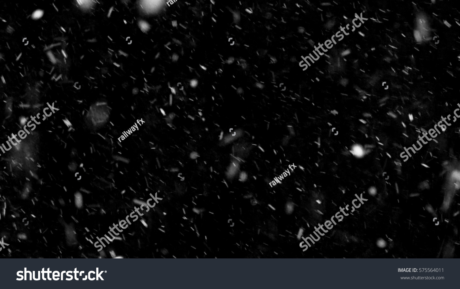 Falling down real snowflakes, heavy snow, snowstorm weather, shot on black background, matte, wide angle, isolated, perfect for digital composition, post-production. #575564011