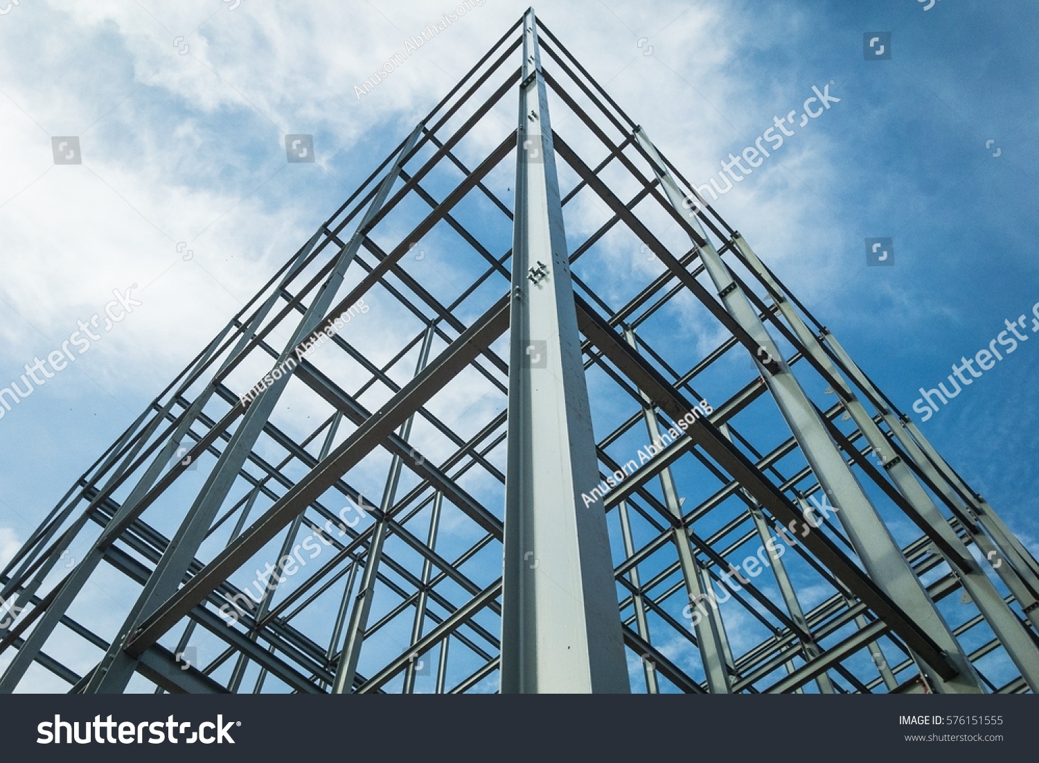 Structure of steel  for building construction on sky background. #576151555