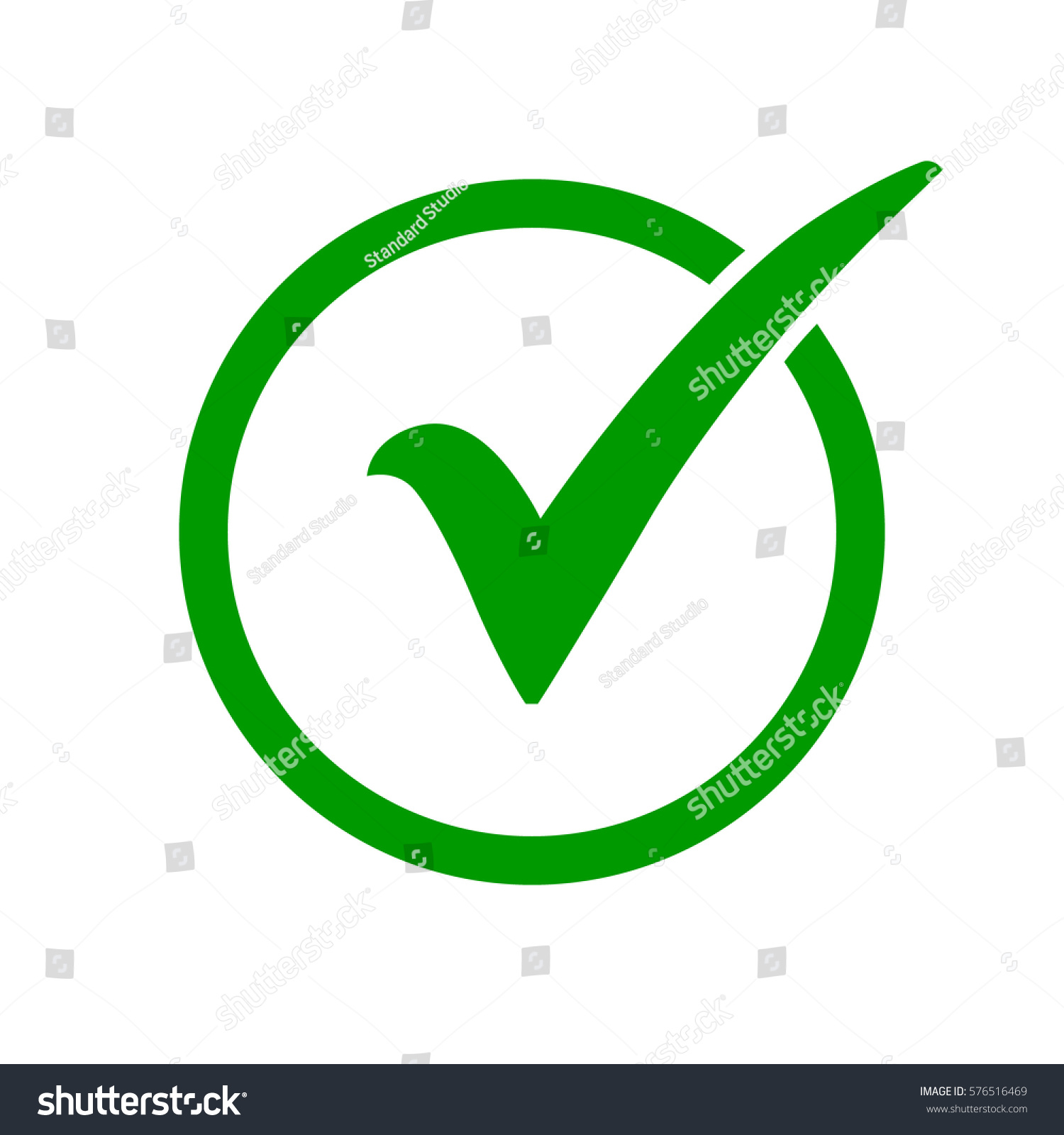 Green check mark icon in a circle. Tick symbol in green color, vector illustration. #576516469