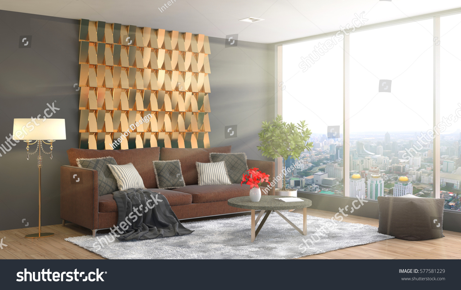 interior with sofa. 3d illustration #577581229