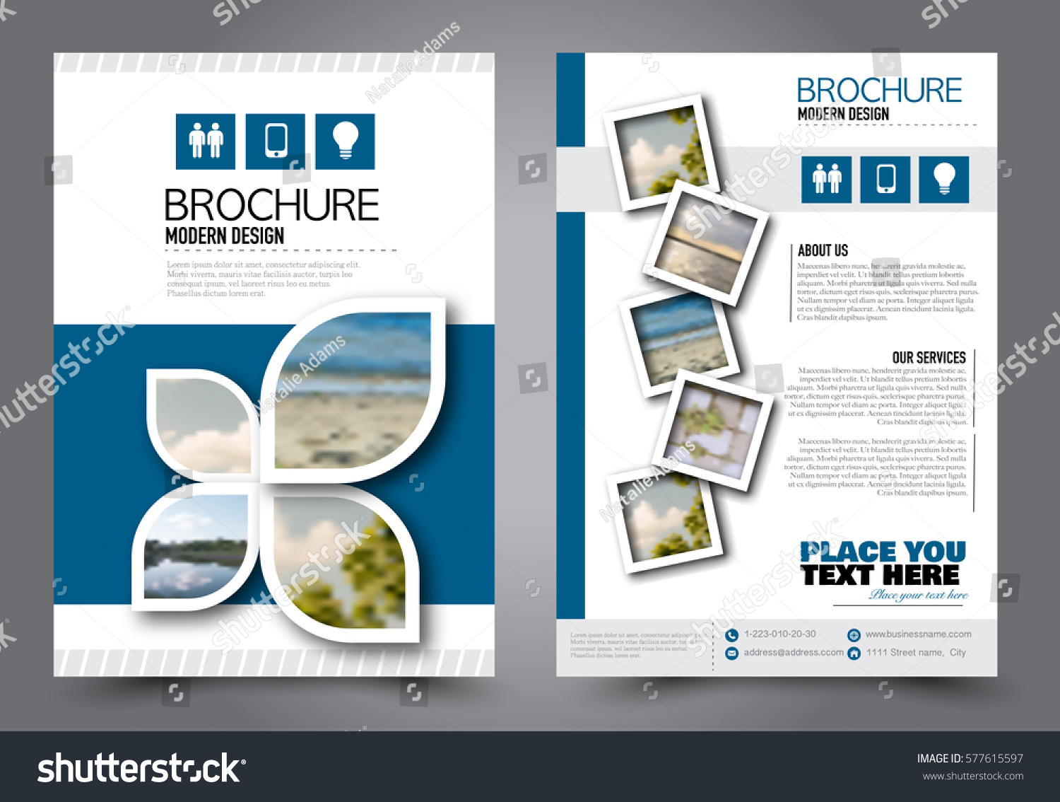 Flyer design. Business brochure template. Annual report cover. Booklet for education, advertisement, presentation, magazine page. a4 size vector illustration. Blue color #577615597