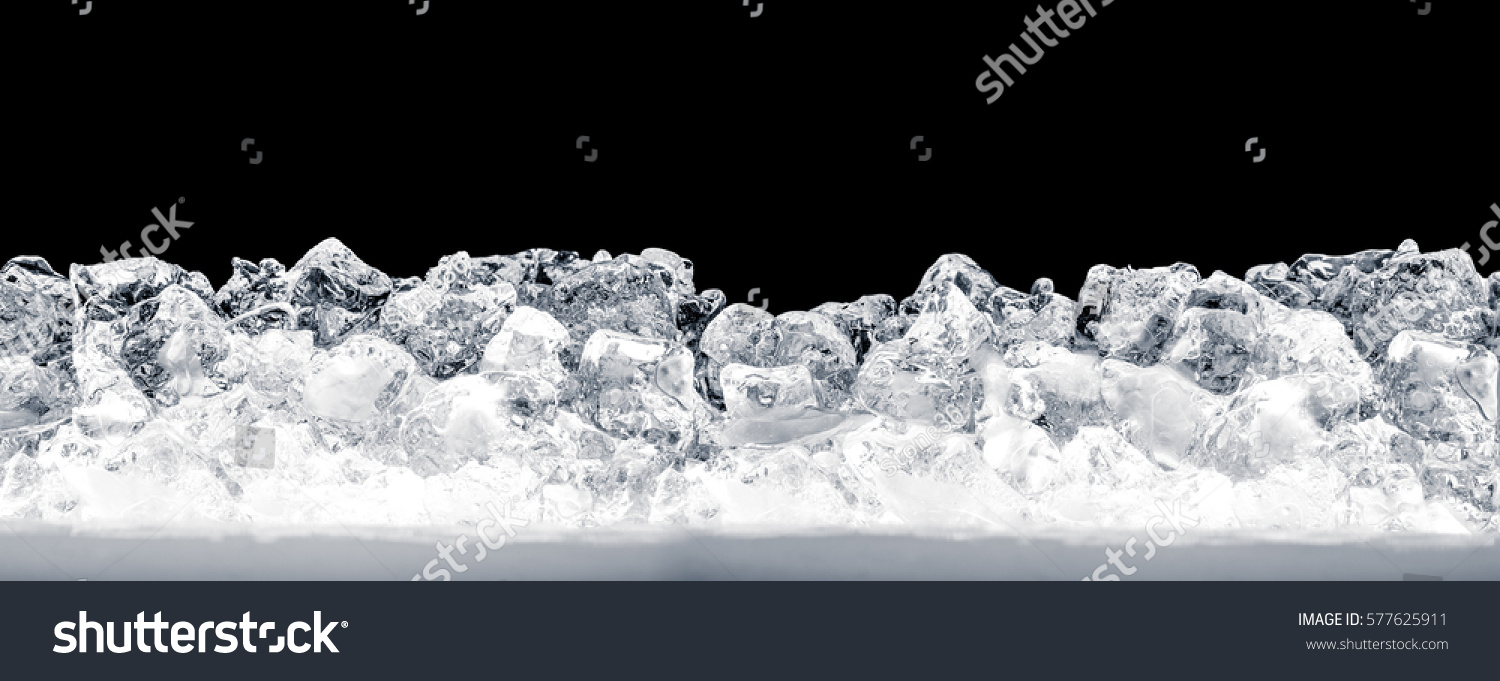 Pieces of crushed ice cubes on black background. #577625911